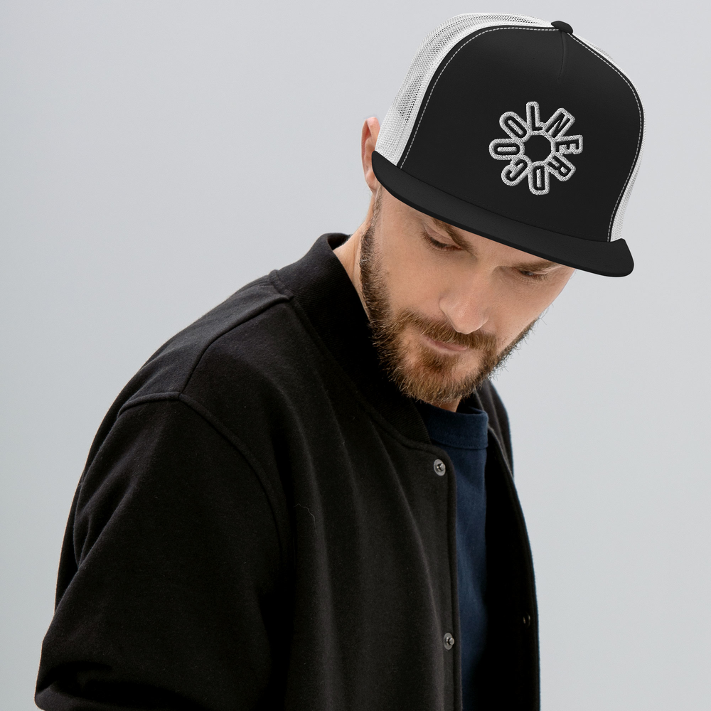 5 Panel Black & White Cool Nerd Trucker Hat