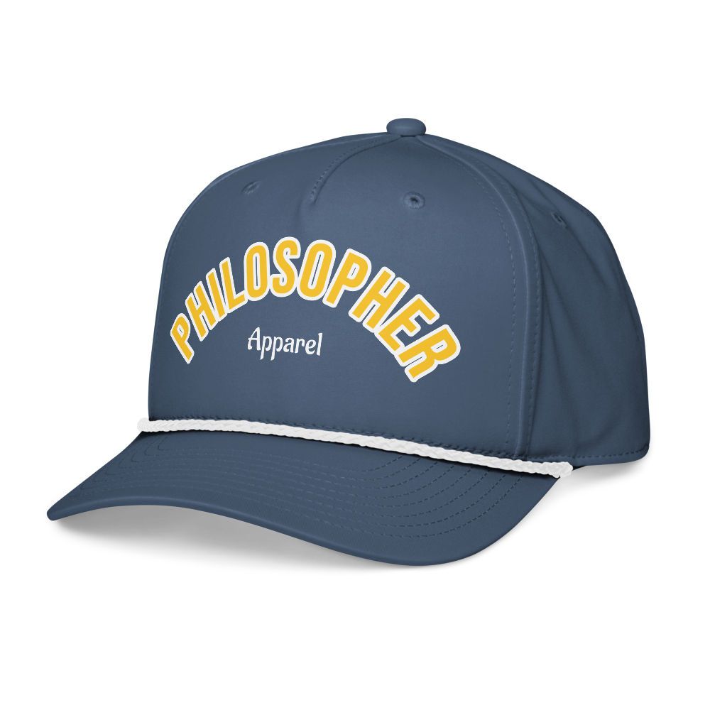Navy Blue Classic Rope Cap with White Trim and Heather Yellow Font