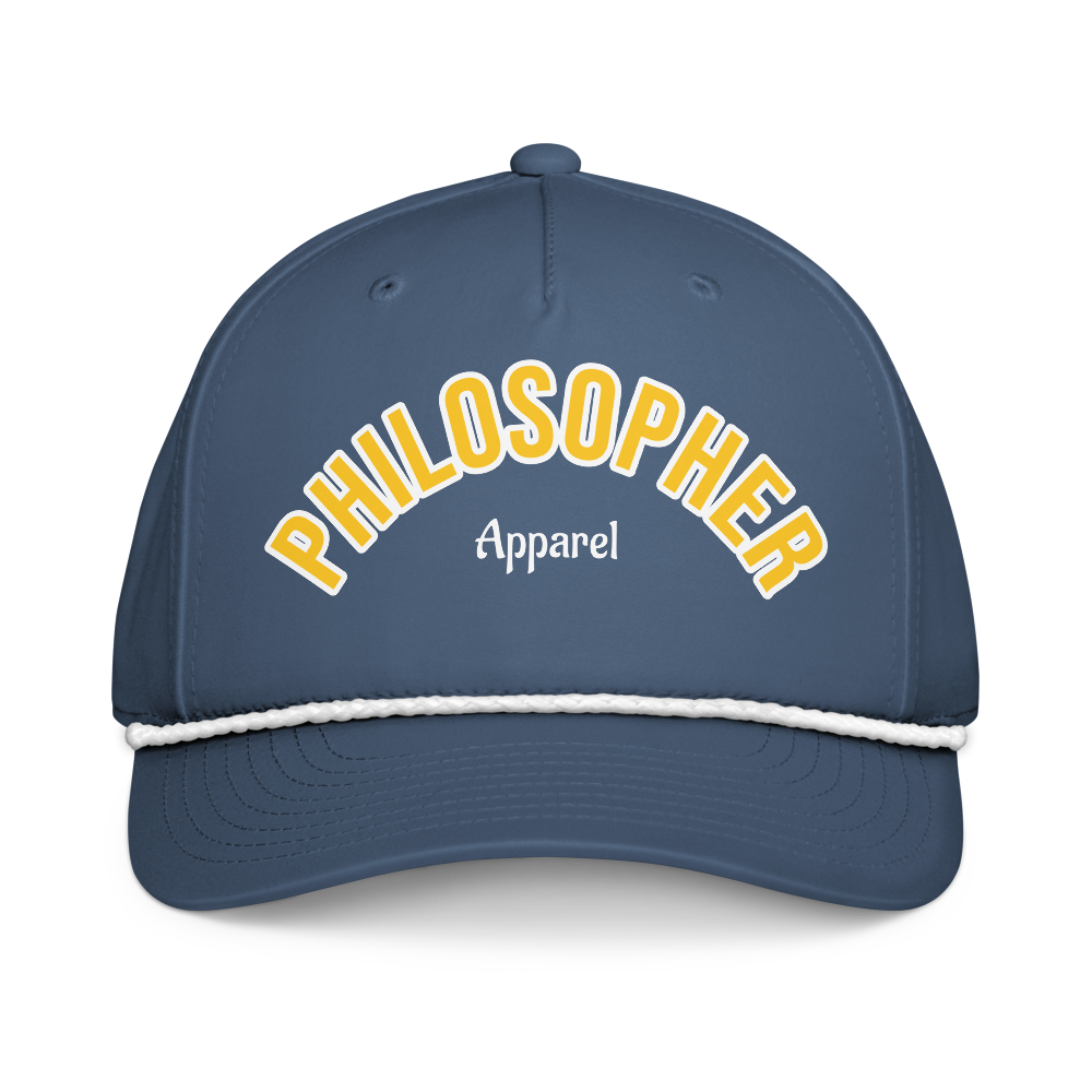 Navy Blue Classic Rope Cap with White Trim and Heather Yellow Font
