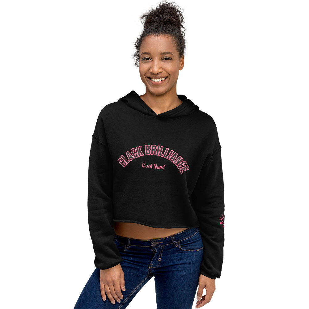 Women's Black & Cotton Pink Black Brilliance Cropped Hoodie