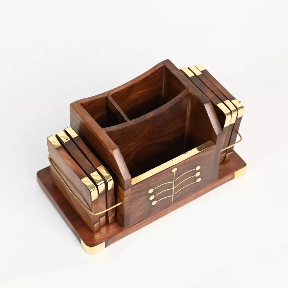 Wooden Table Organizer Set with Coasters