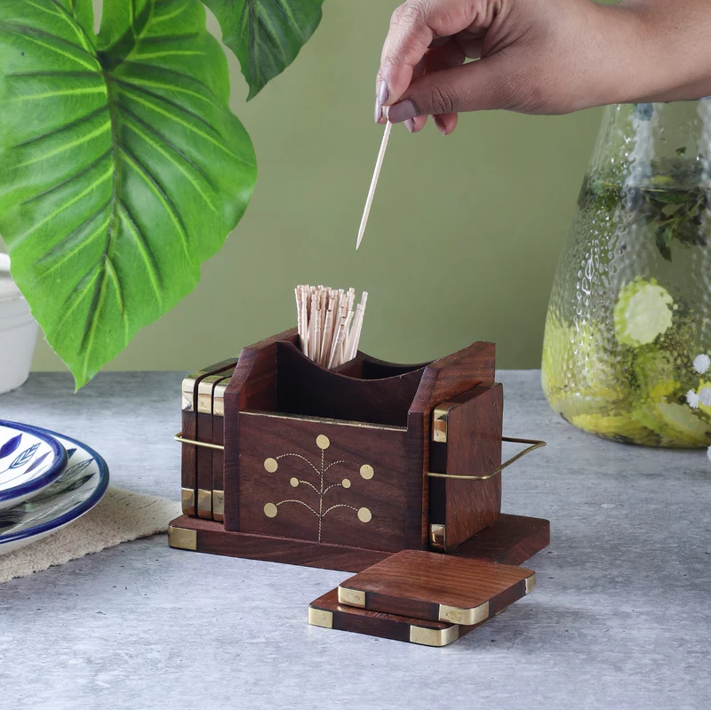 Wooden Table Organizer Set with Coasters
