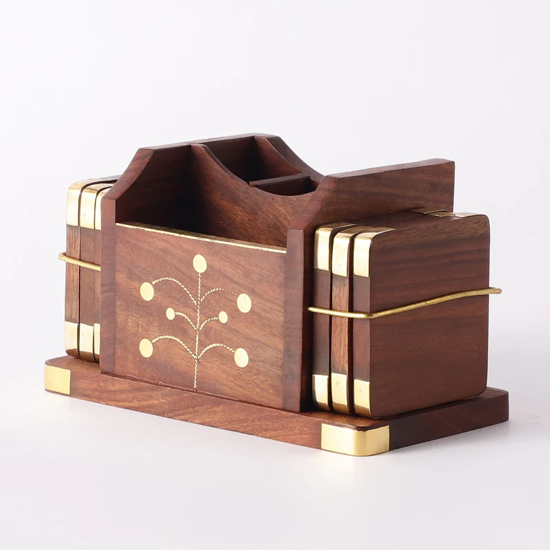 Wooden Table Organizer Set with Coasters