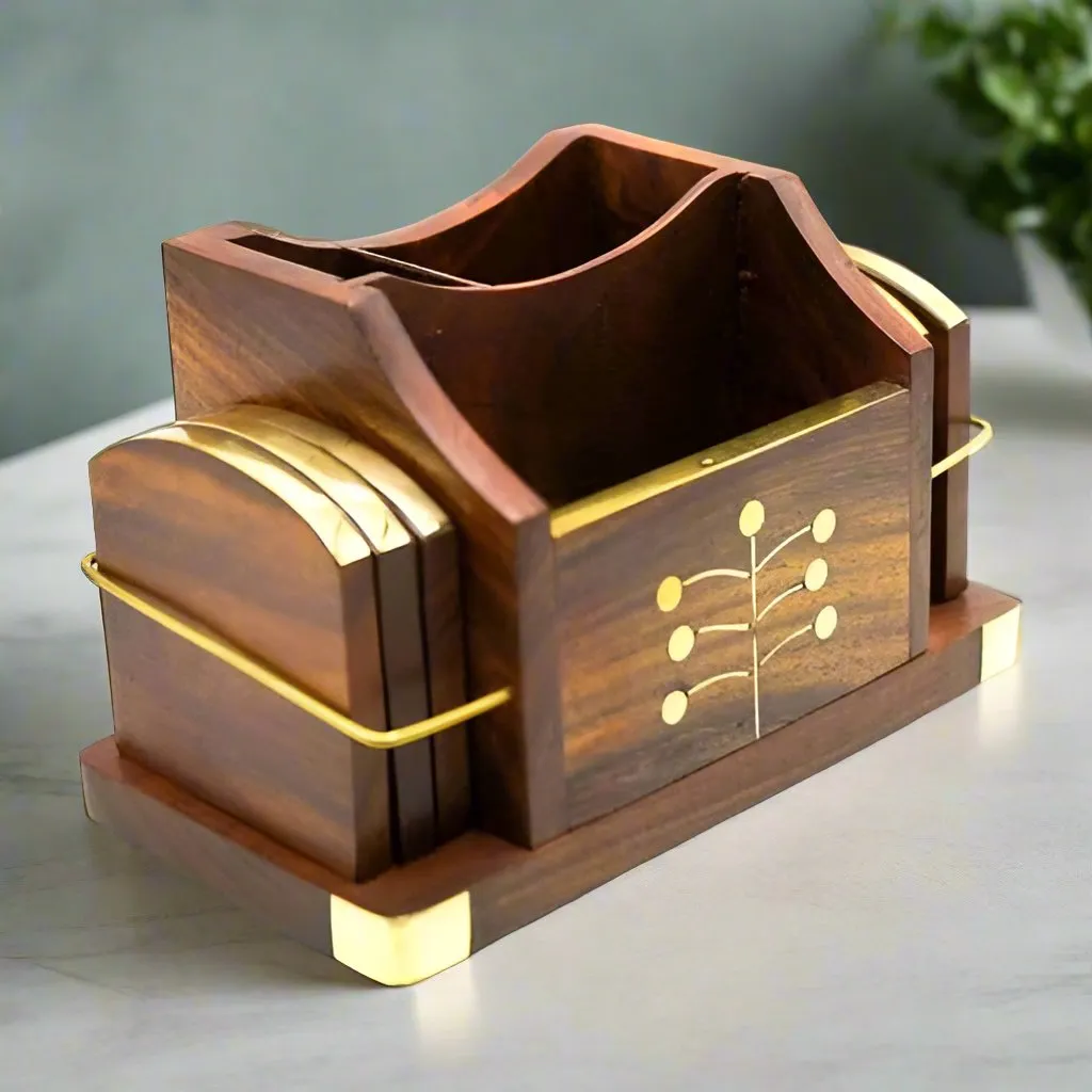 Wooden Table Organizer Set with Coasters