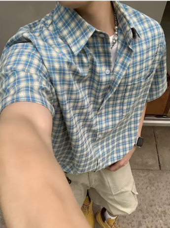 Blue and Yellow Plaid Short Sleeve Shirt