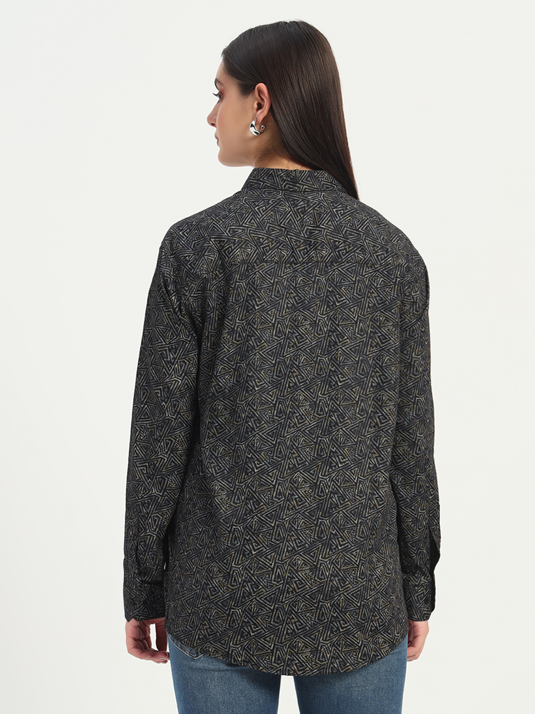 Men's Geometric Print Black Shirt