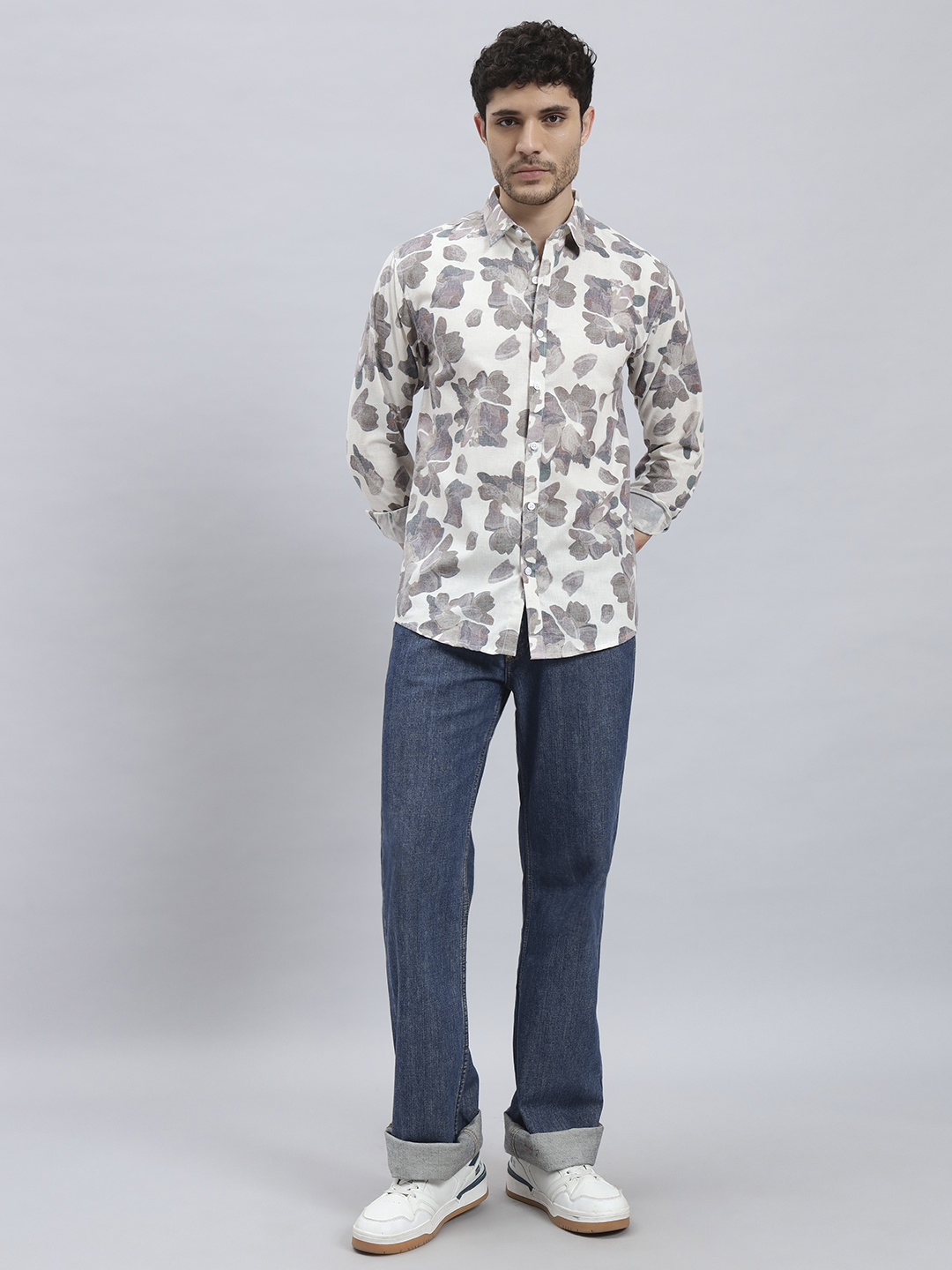 The Mottle Bloom Floral Print Brown Shirt