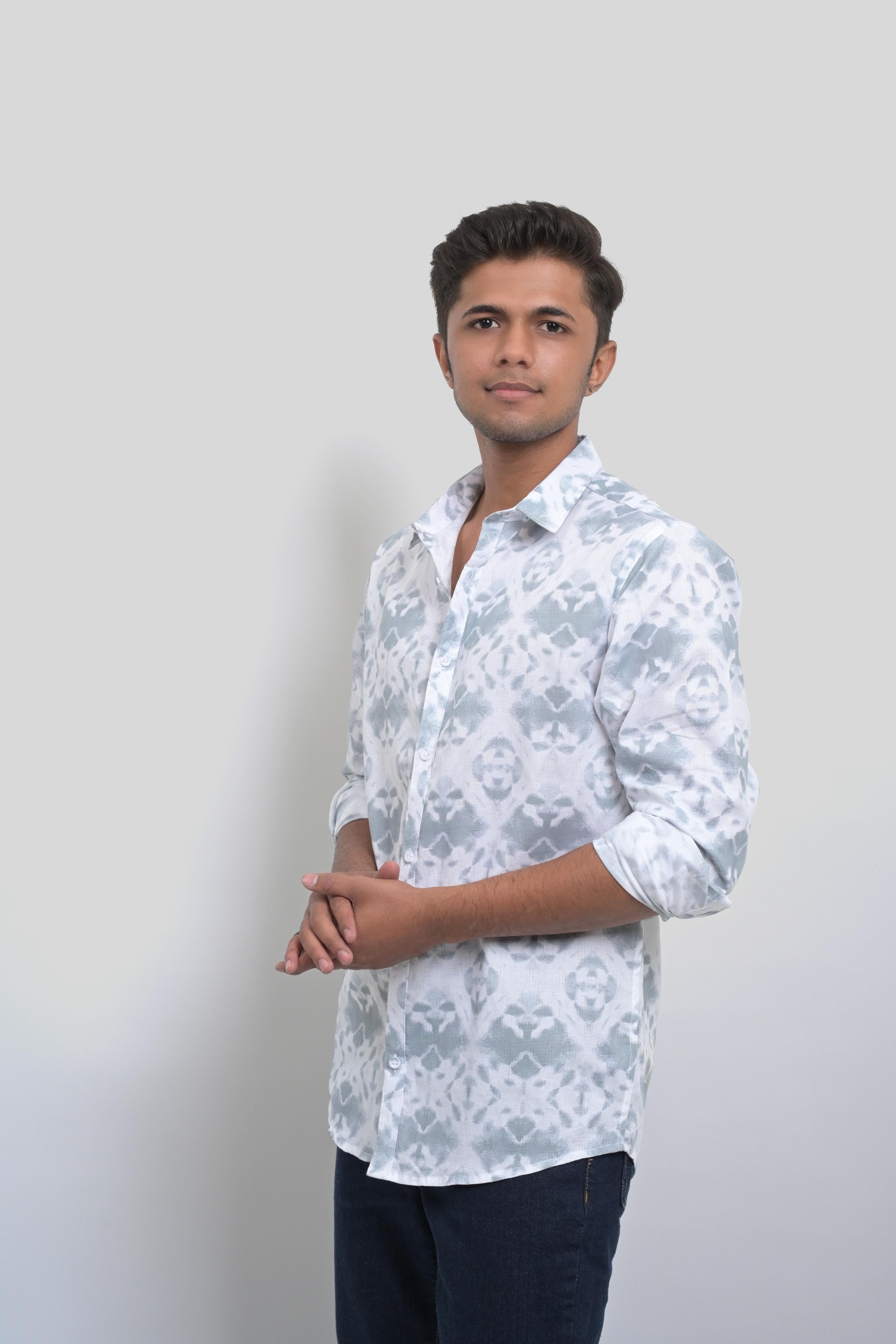 White Printed Long Sleeve Shirt