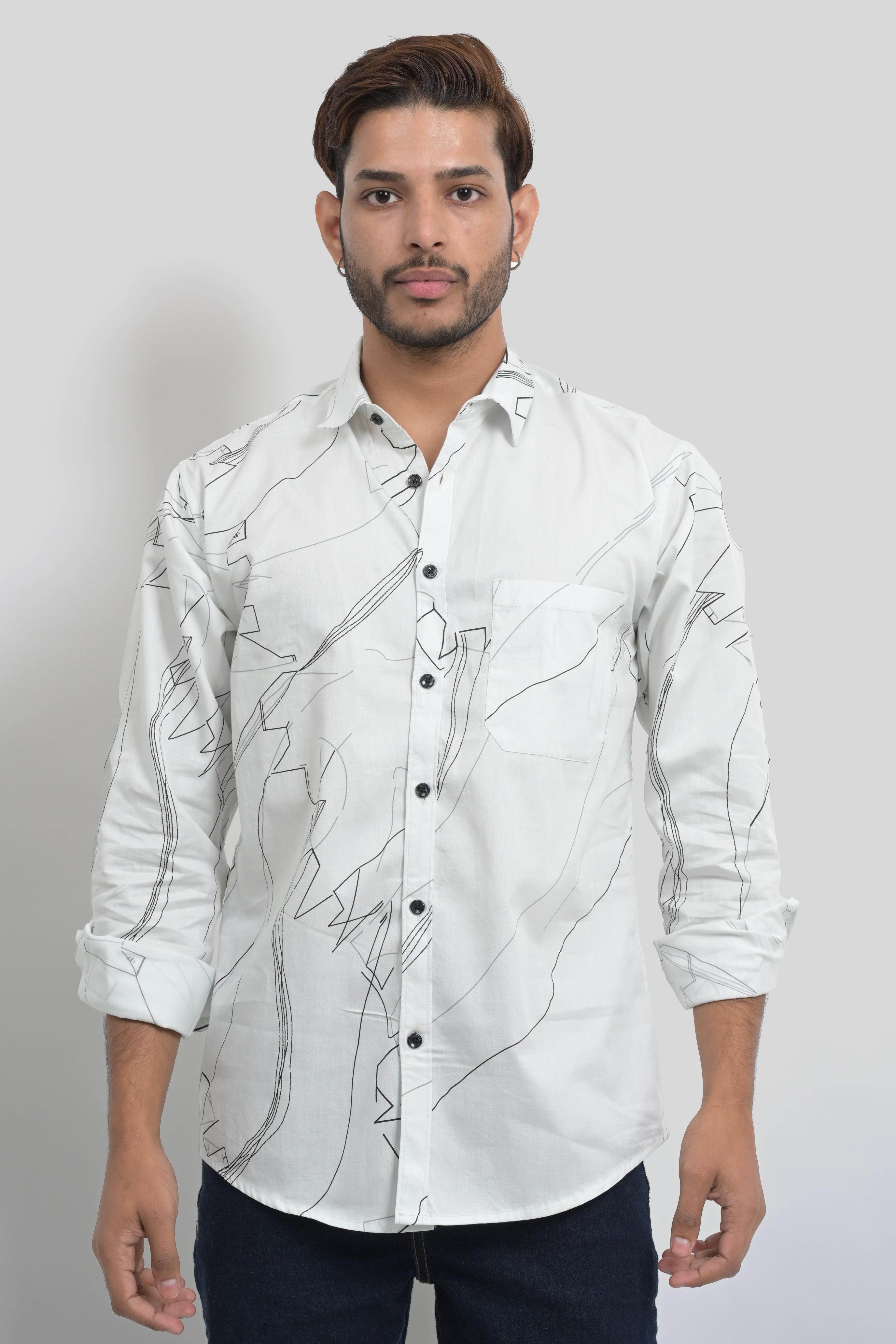 Men's White Abstract Pattern Shirt