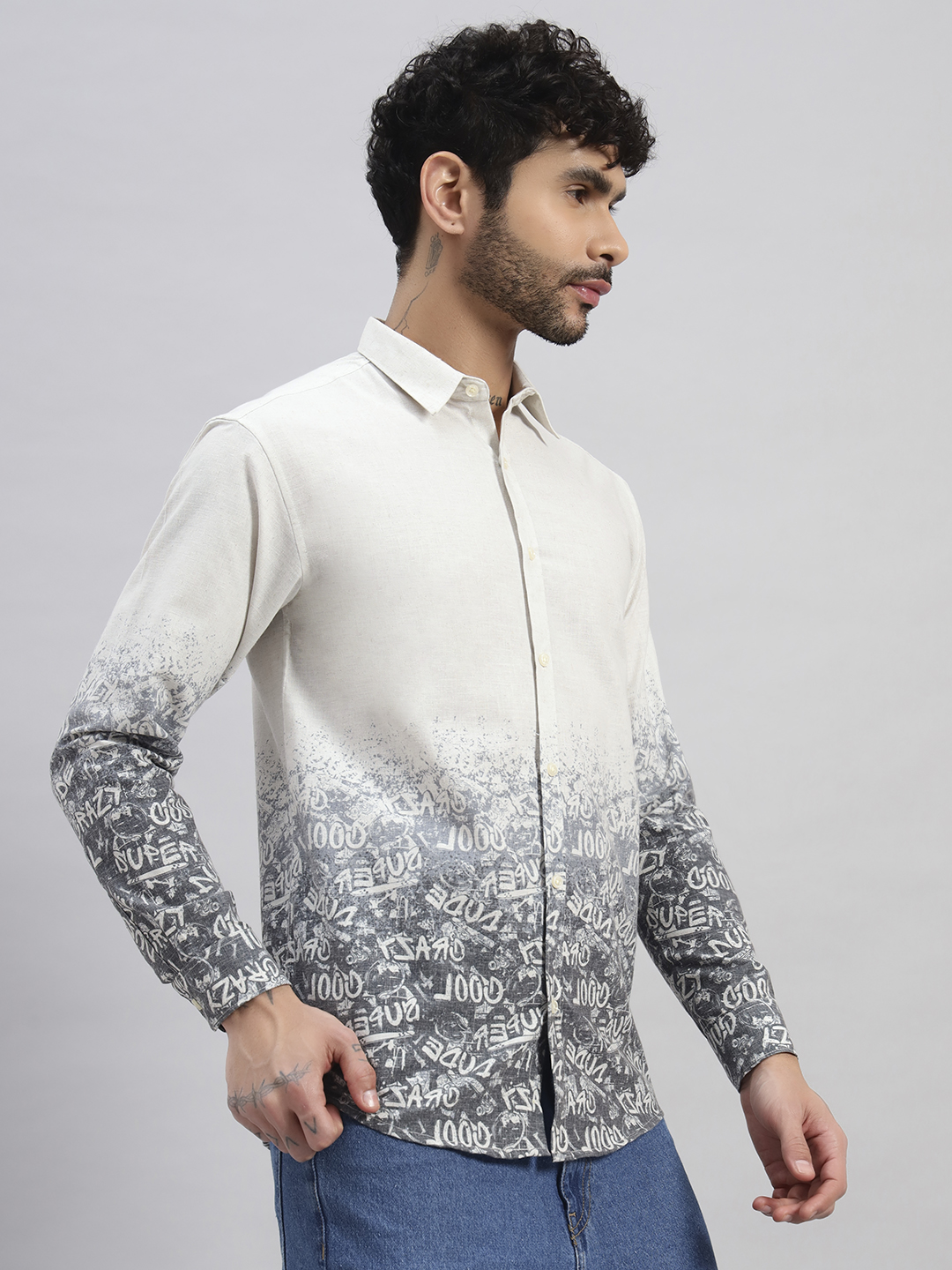 White Printed Long Sleeve Shirt