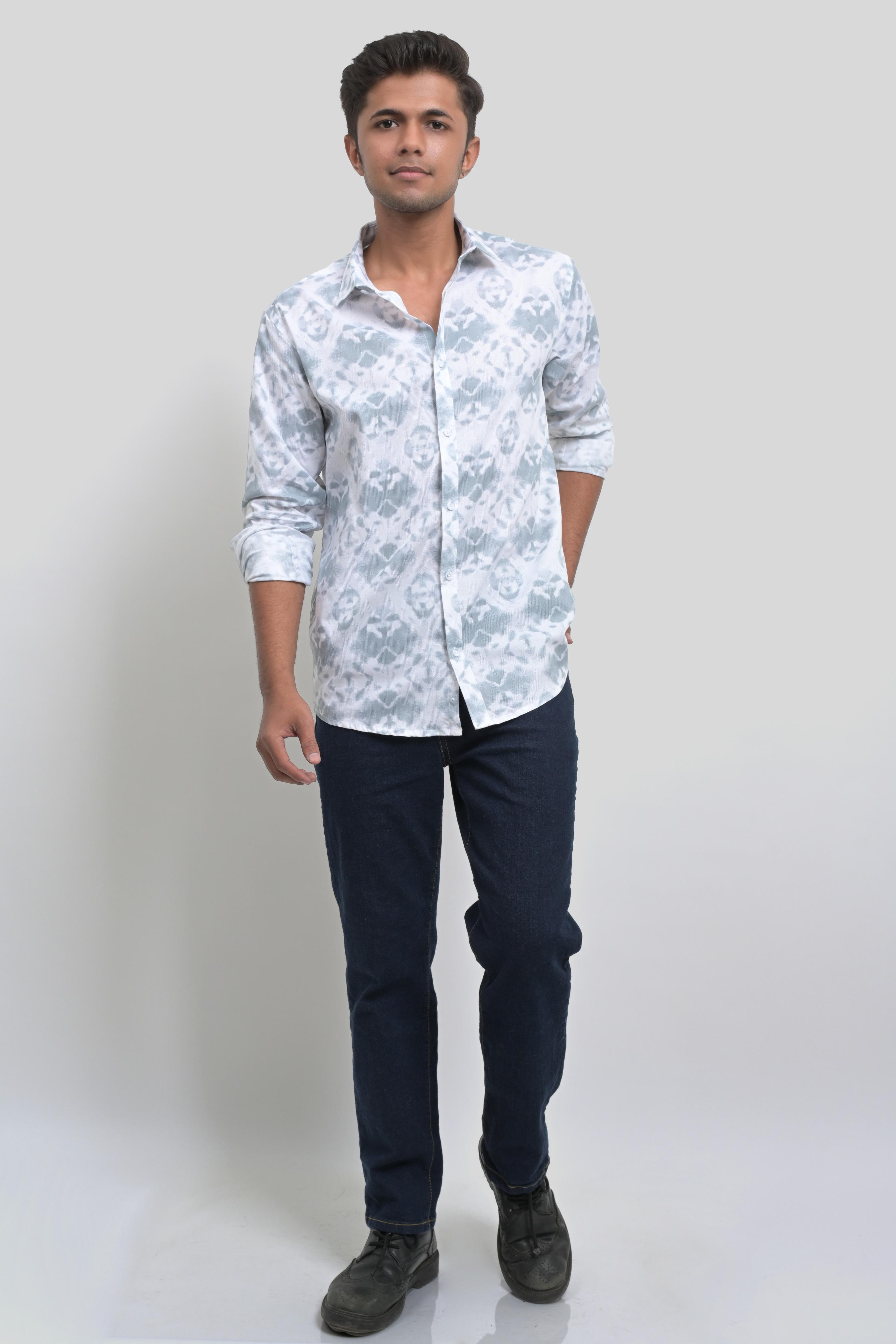 White Printed Long Sleeve Shirt