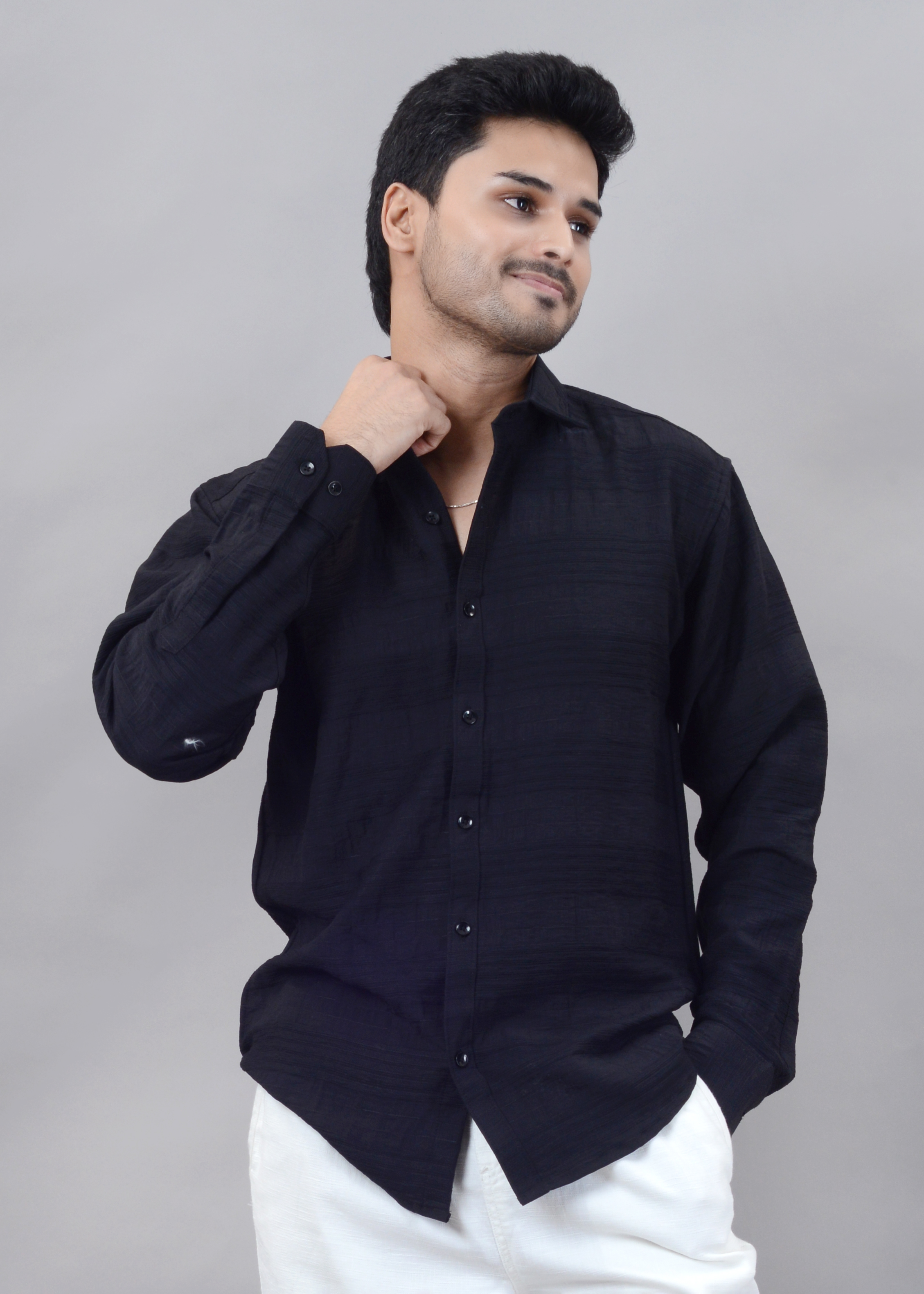 The Black Ribbed Texture Shirt