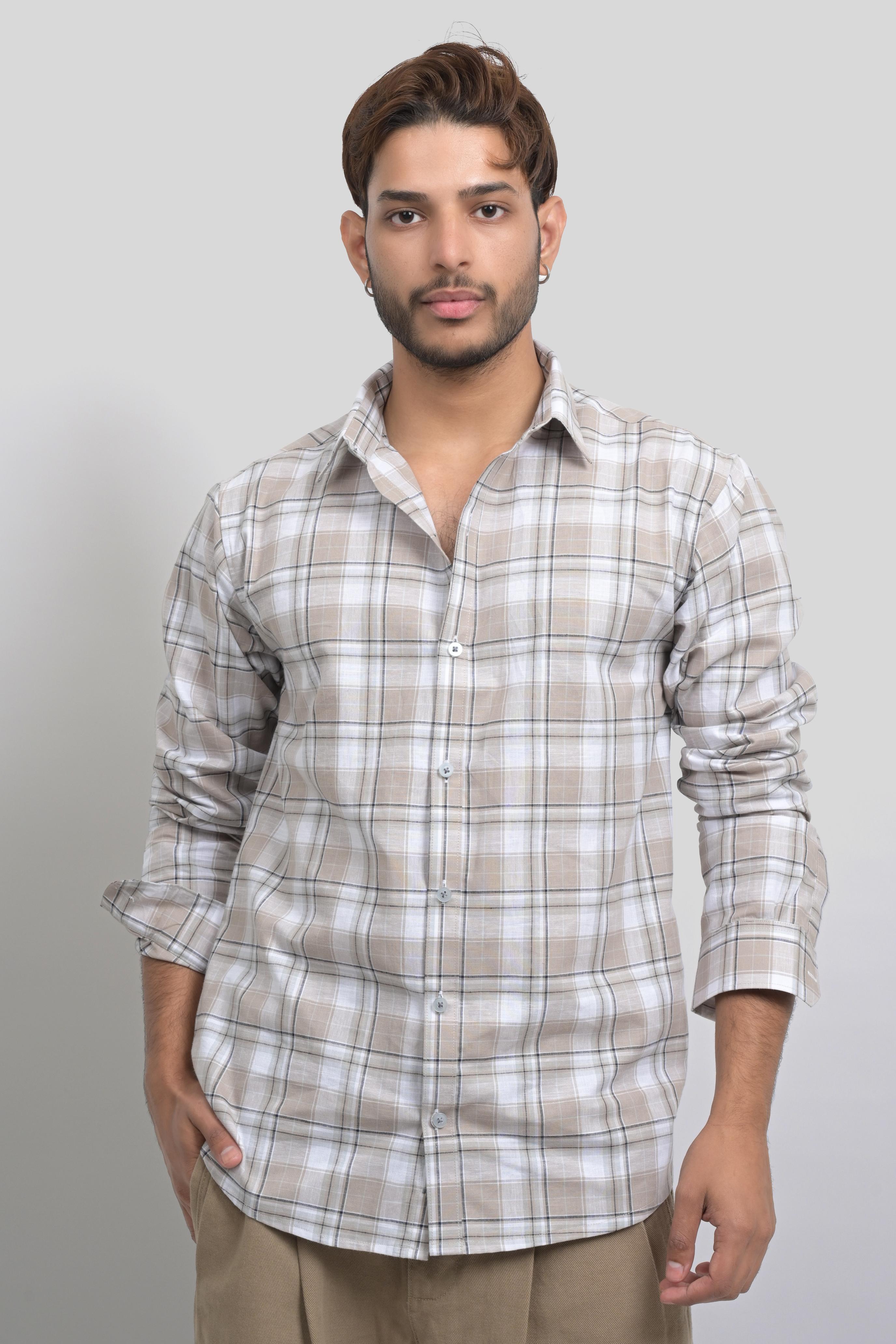 Men's Beige Checked Shirt