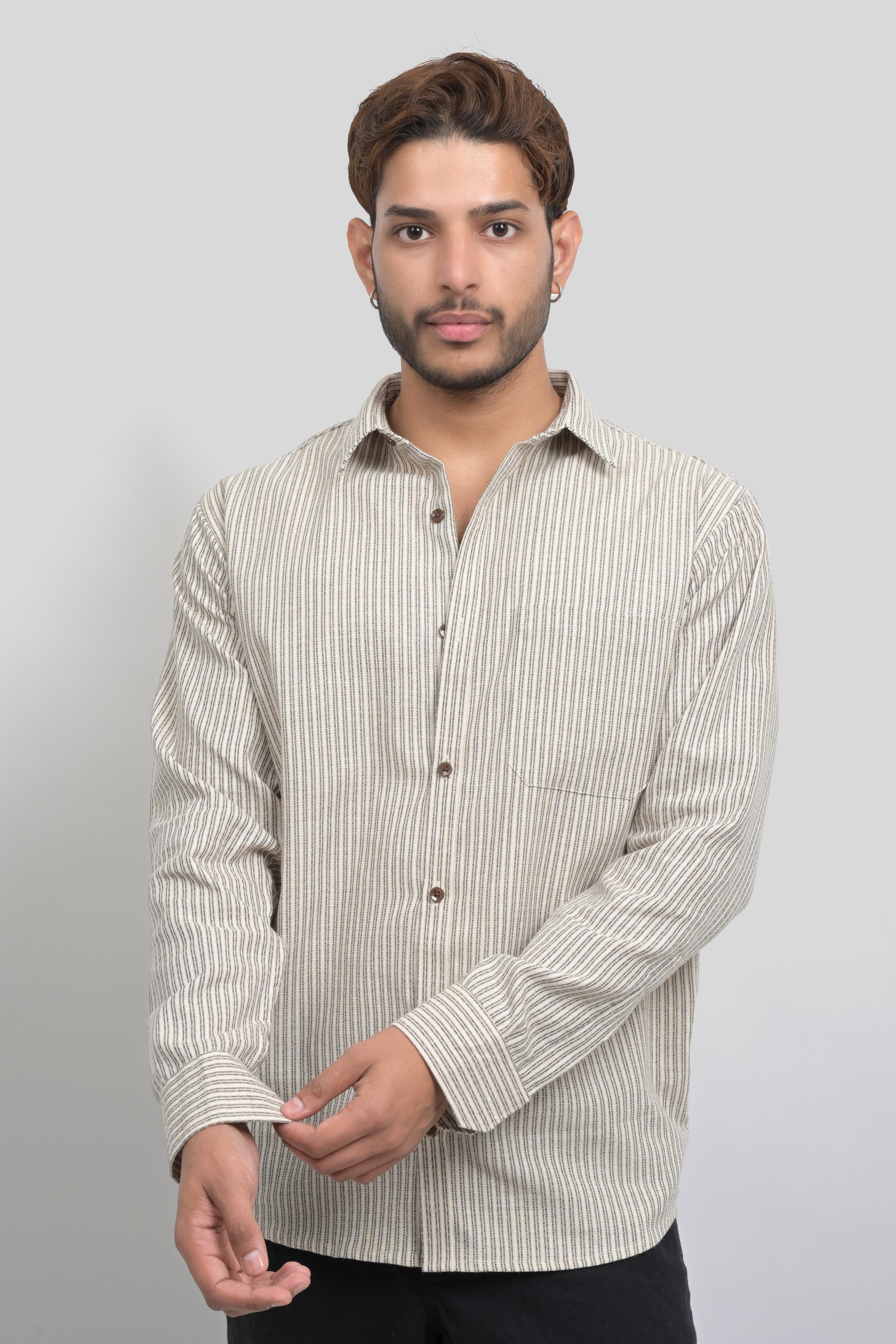 Beige Striped Casual Shirt