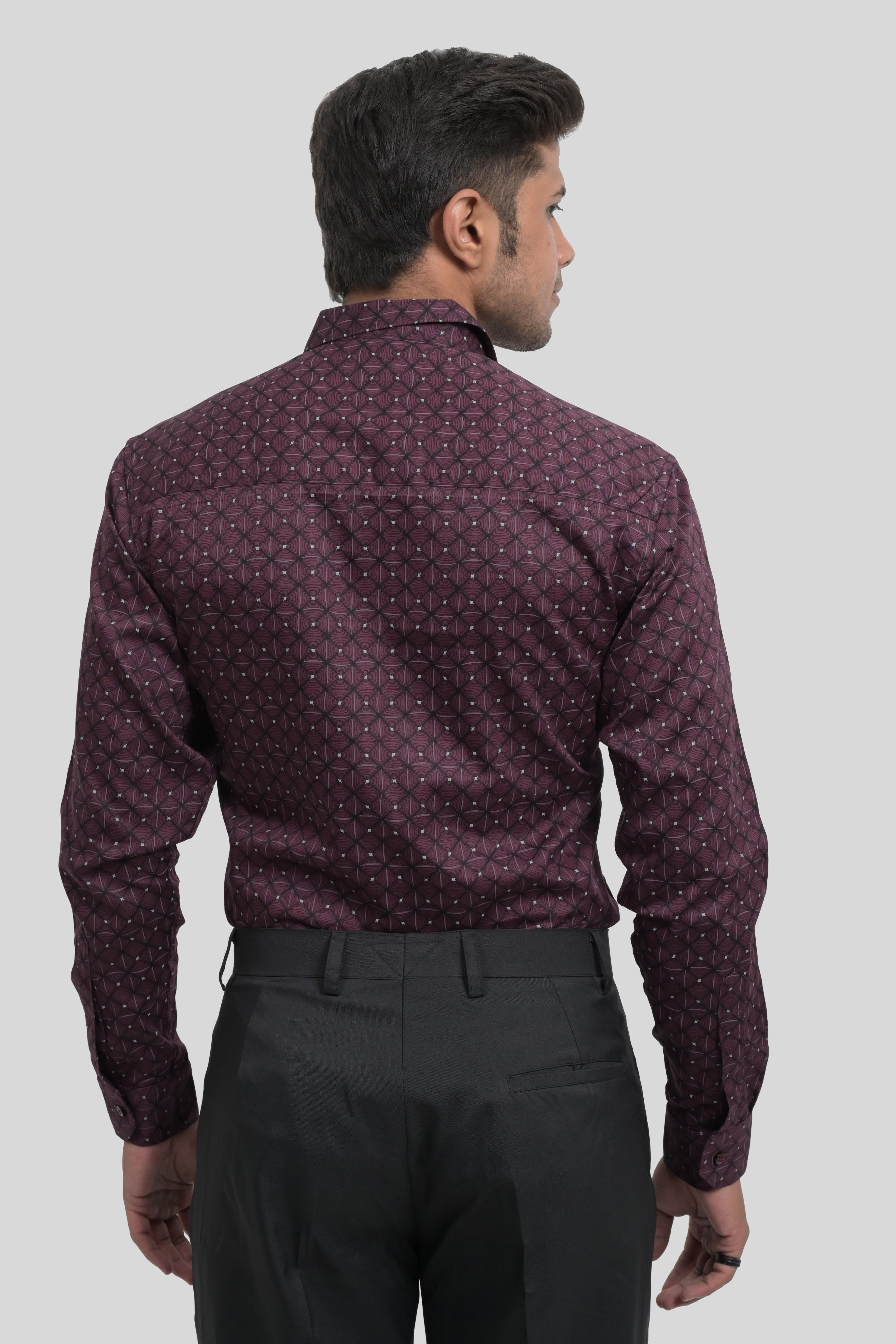 Men's Maroon Printed Formal Shirt