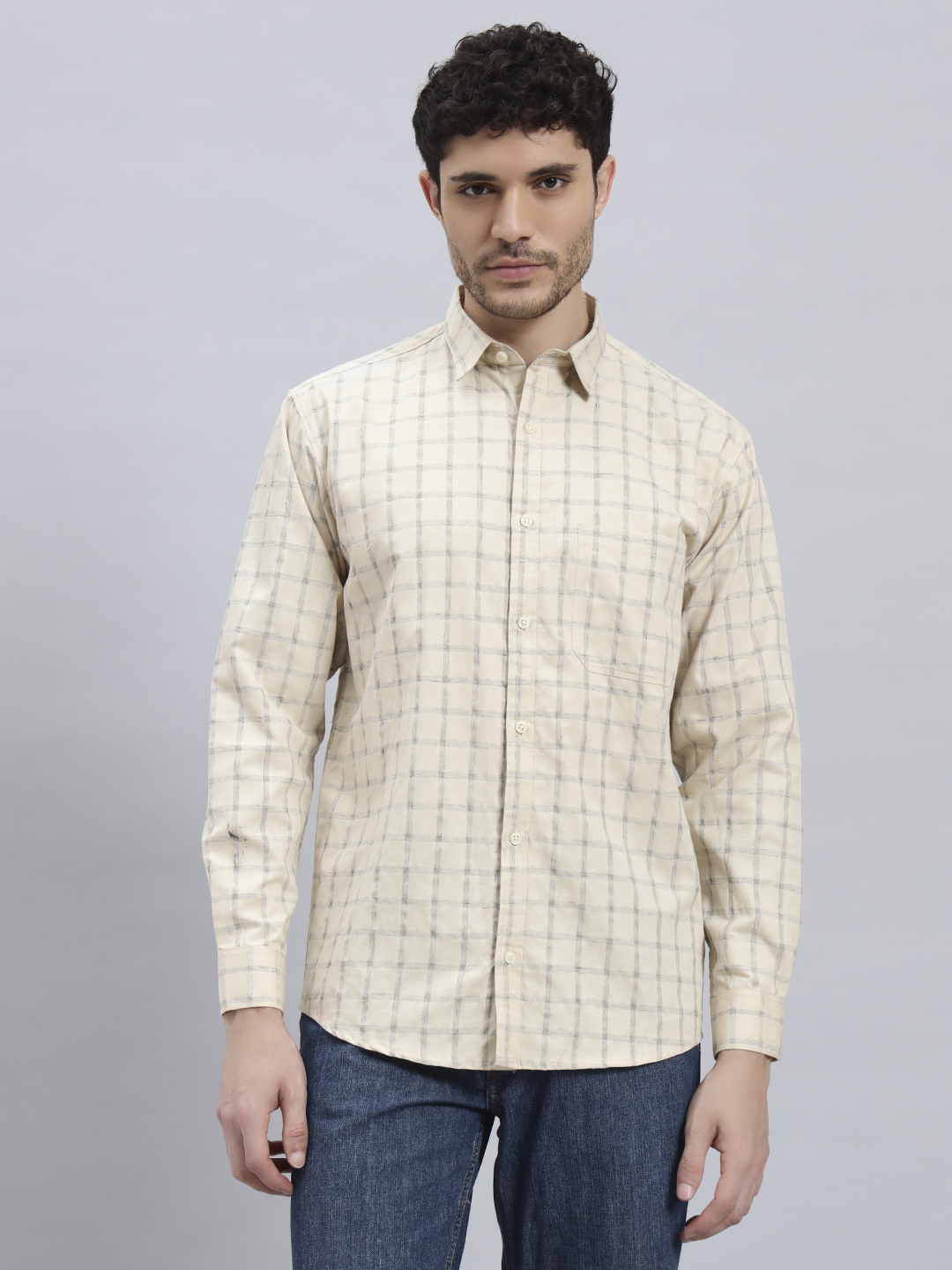 Men's Beige Checked Shirt