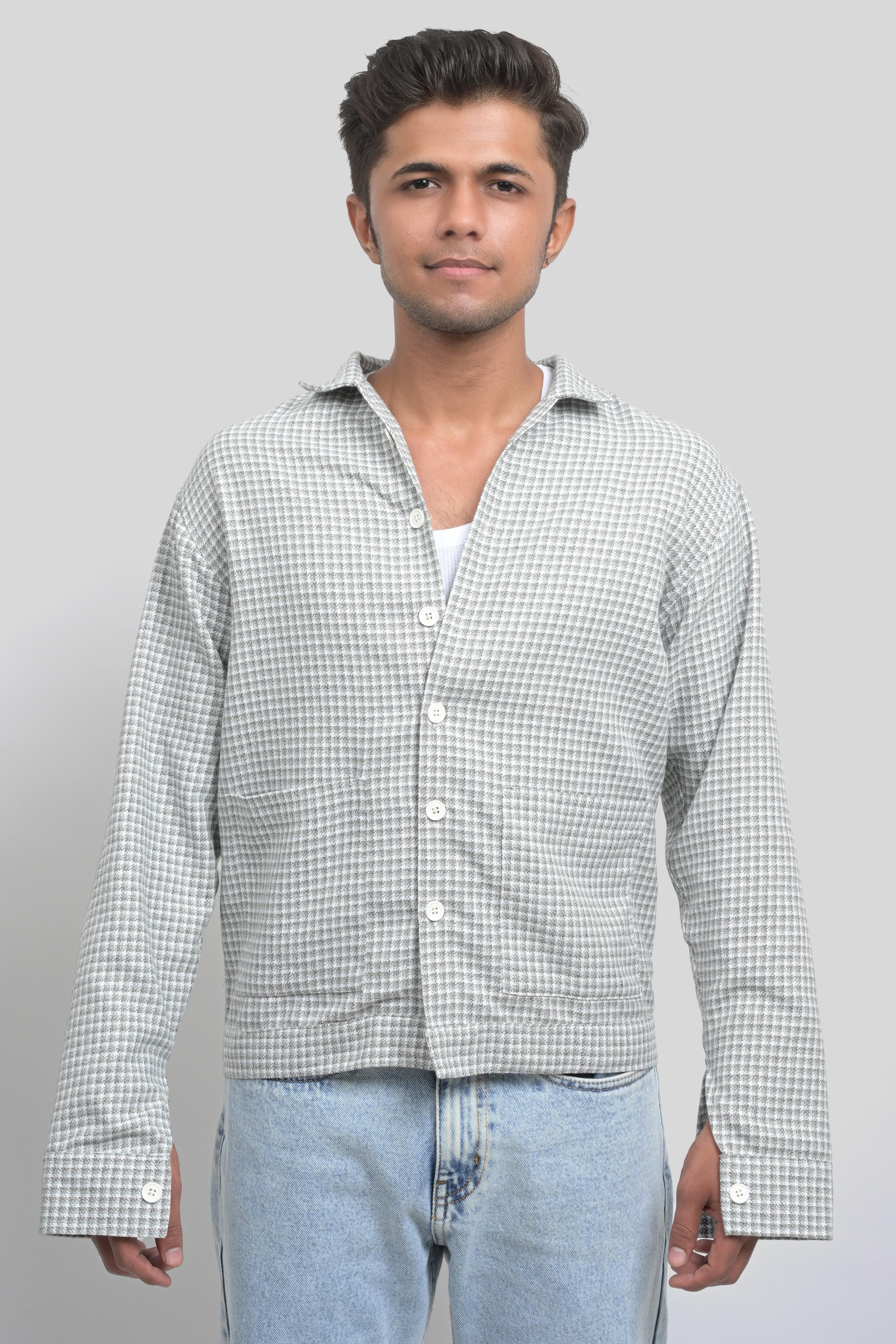 Gray Checkered Button-Up Shirt
