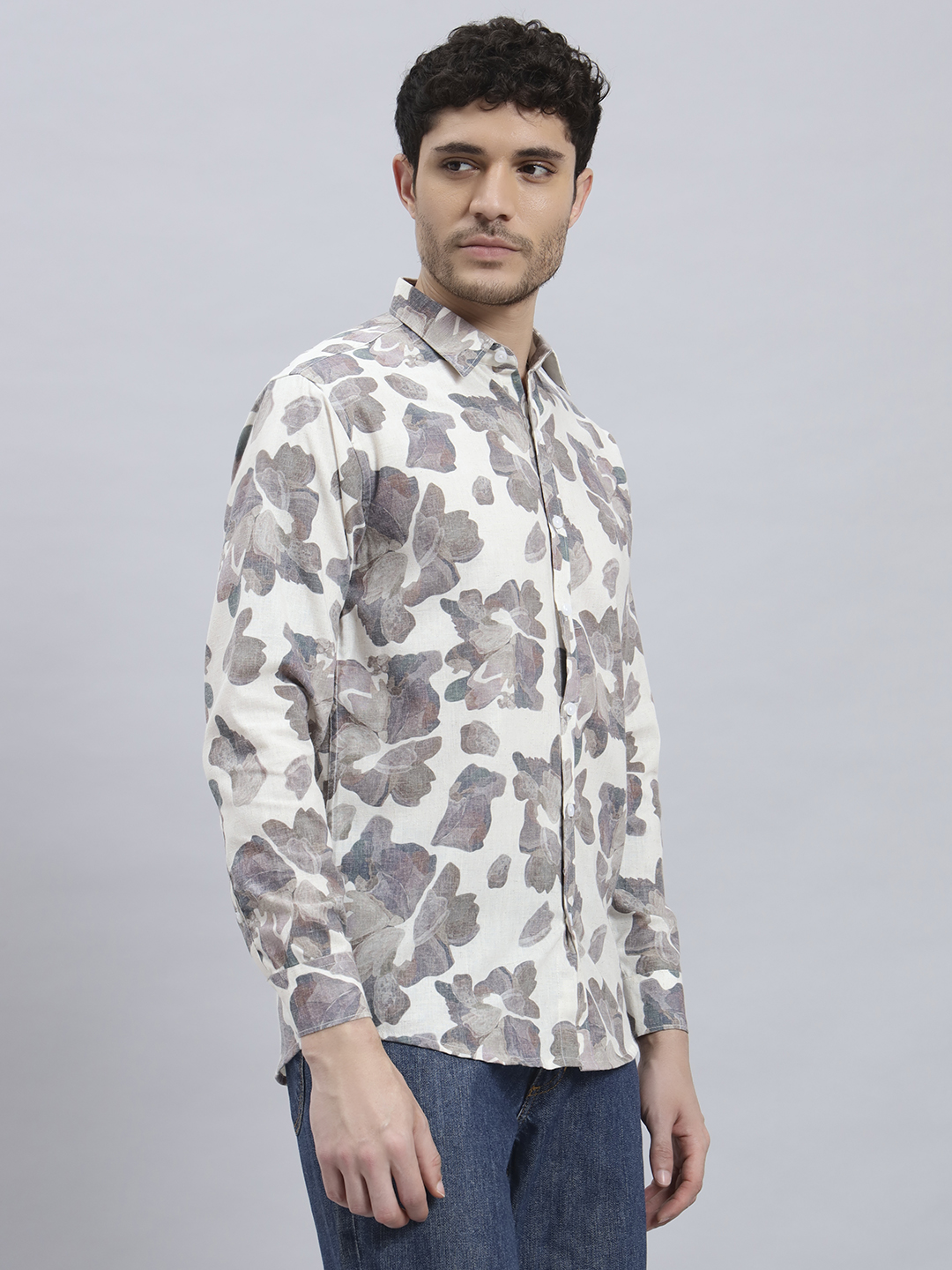 The Mottle Bloom Floral Print Brown Shirt