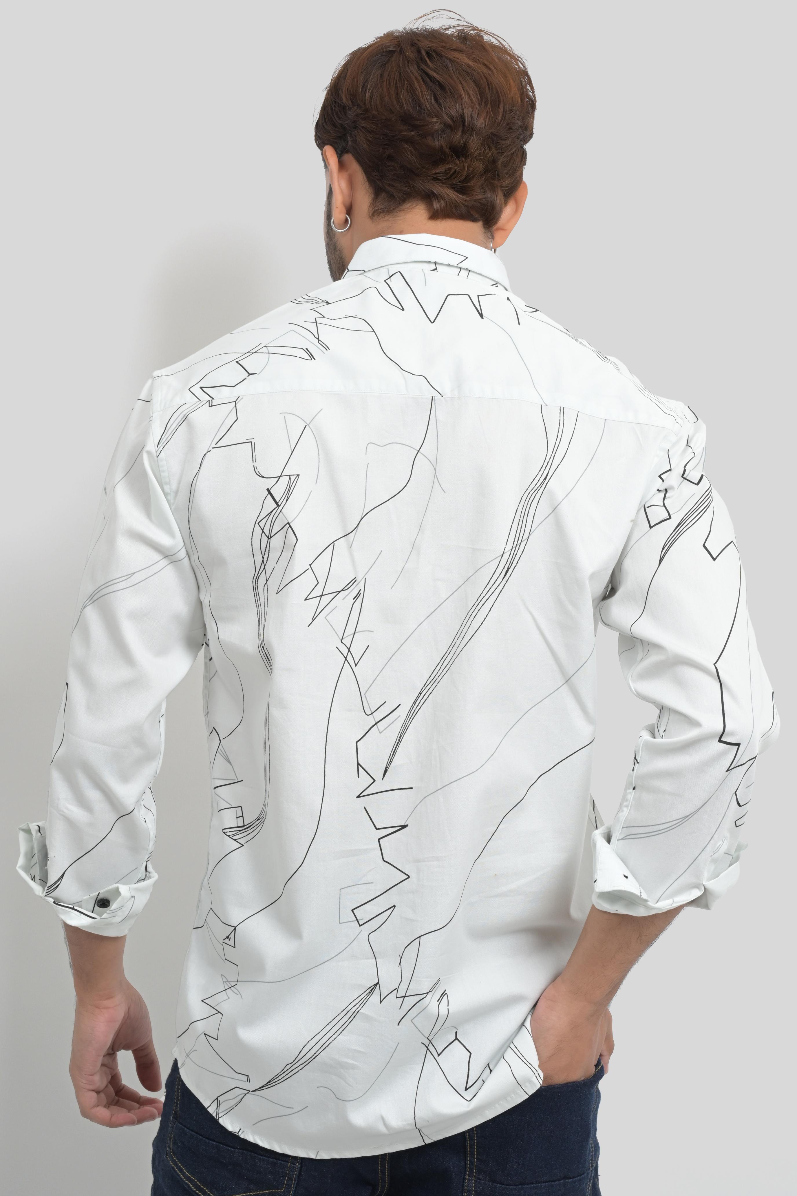 Men's White Abstract Pattern Shirt