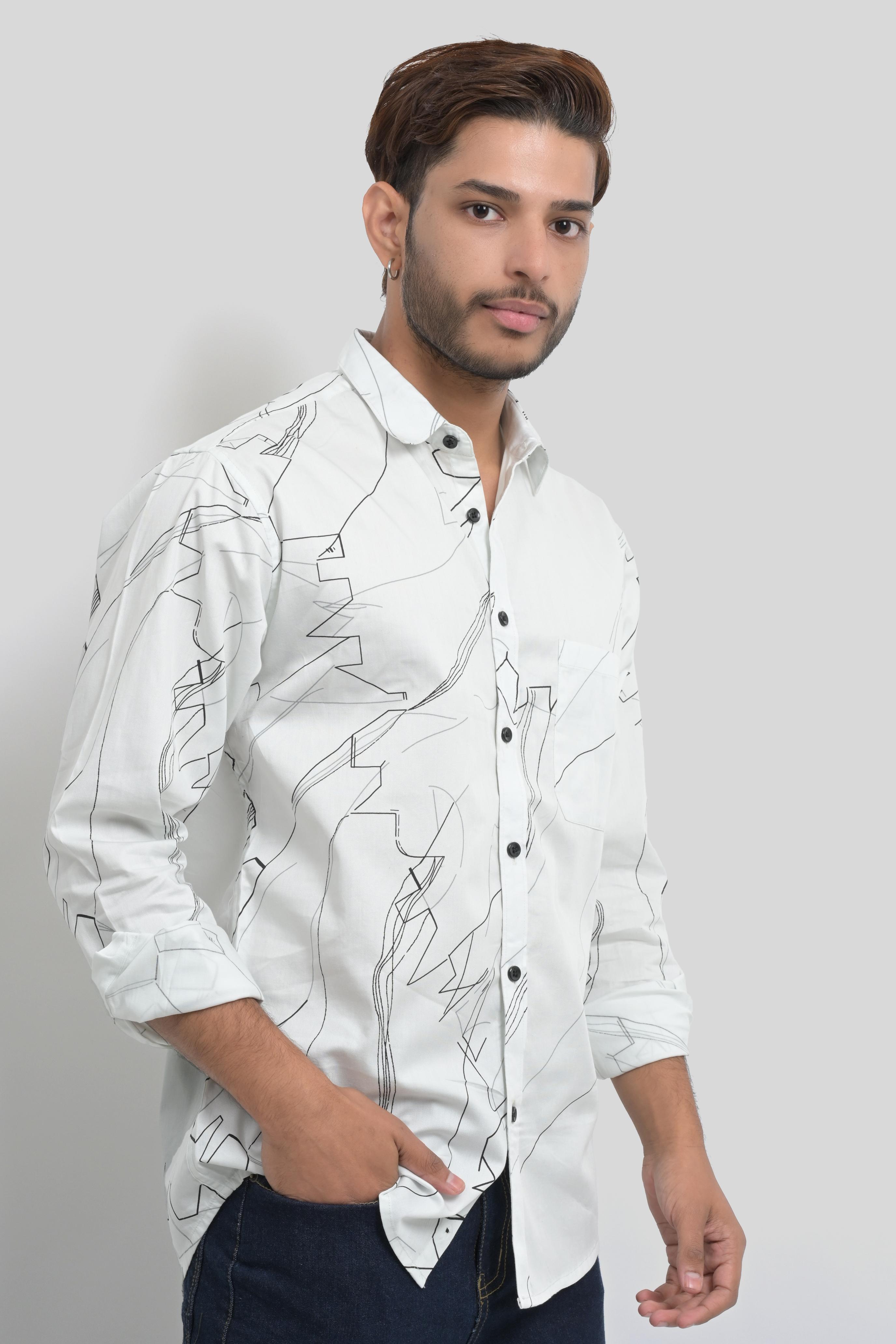 Men's White Abstract Pattern Shirt