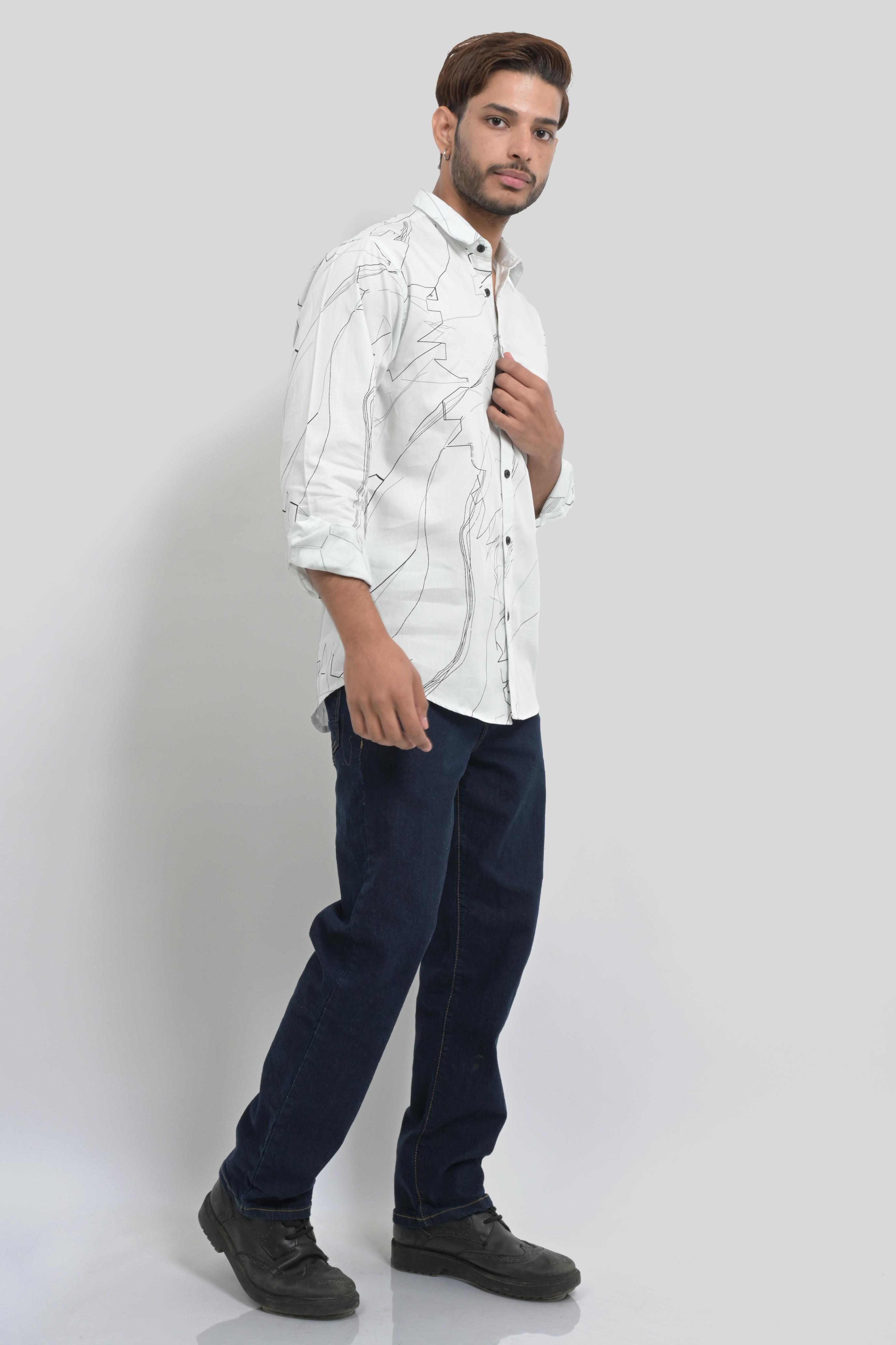 Men's White Abstract Pattern Shirt
