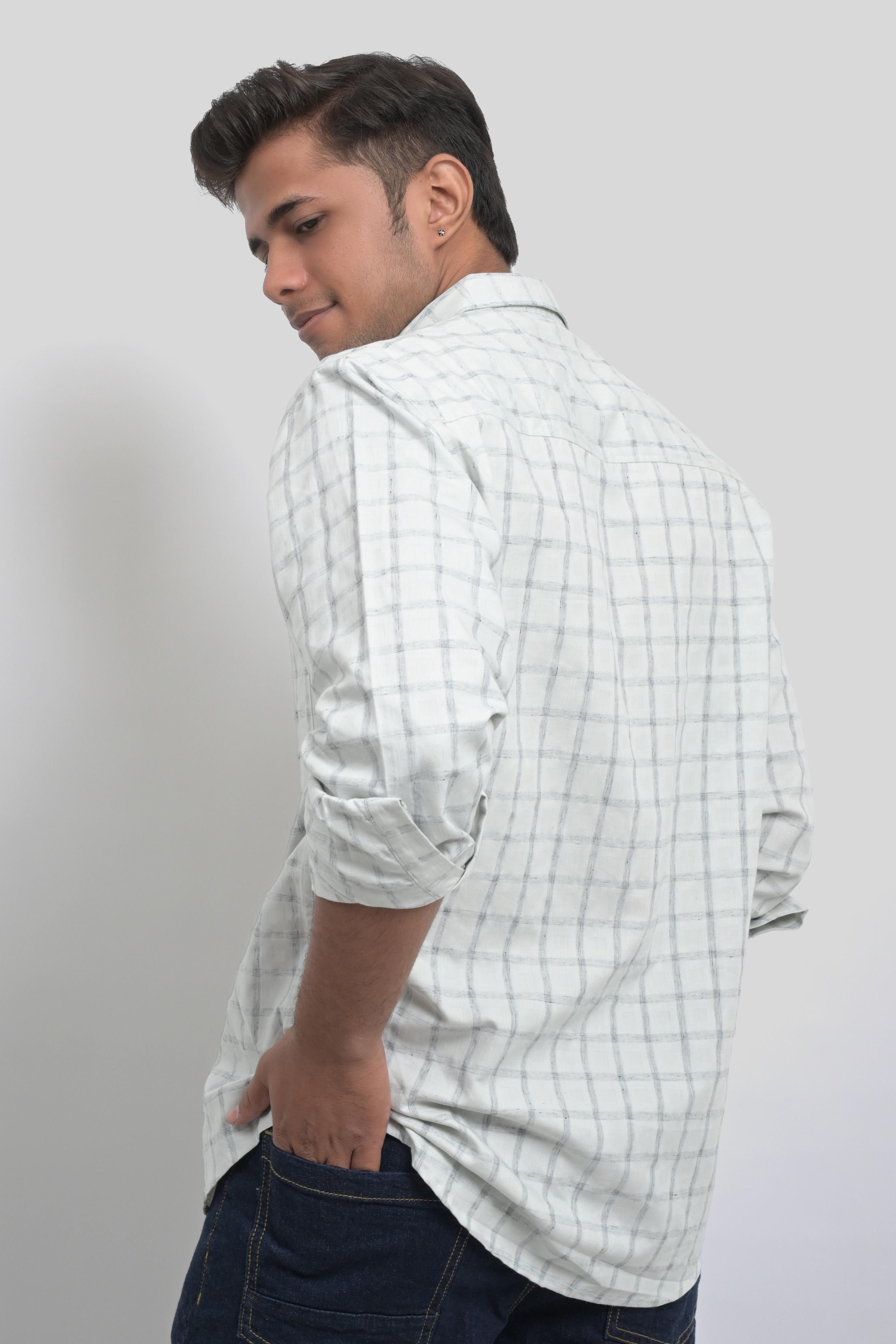 White Checkered Long Sleeve Shirt