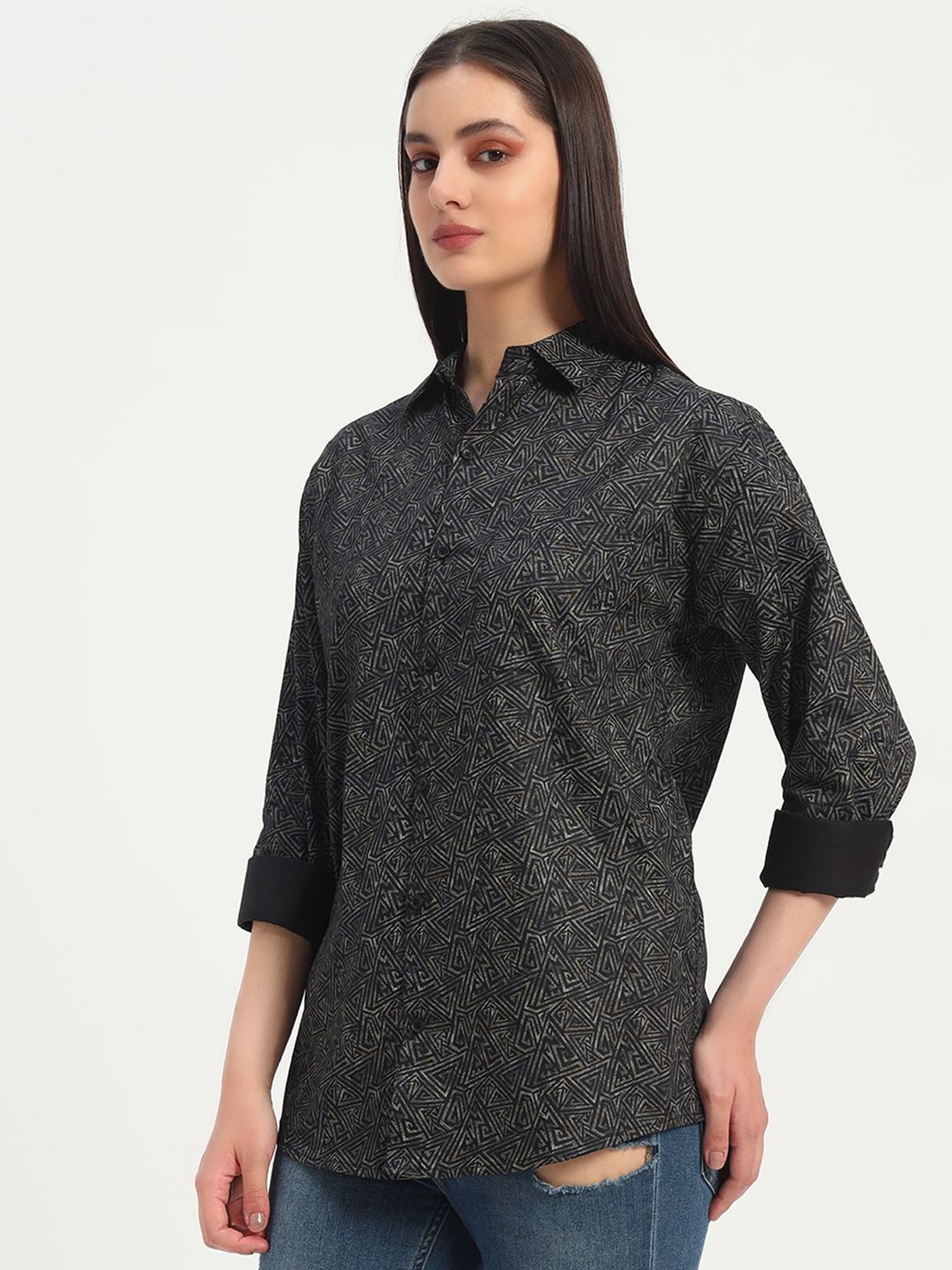 Men's Geometric Print Black Shirt
