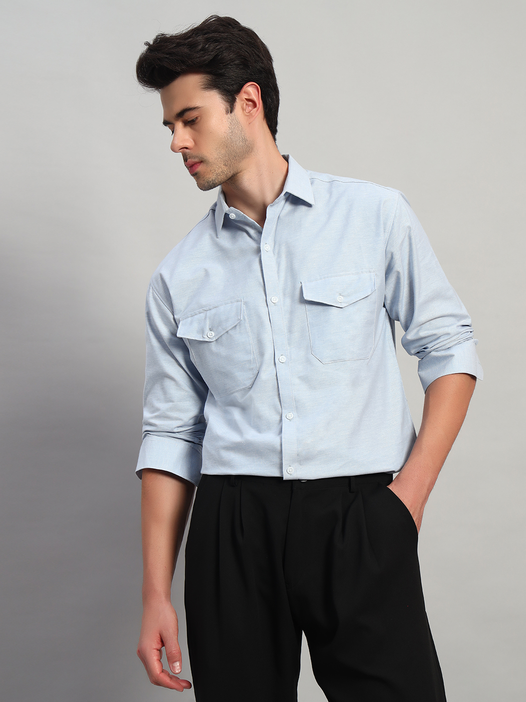 Sky Blue Wolf Full Sleeve Casual Oversized Shirts