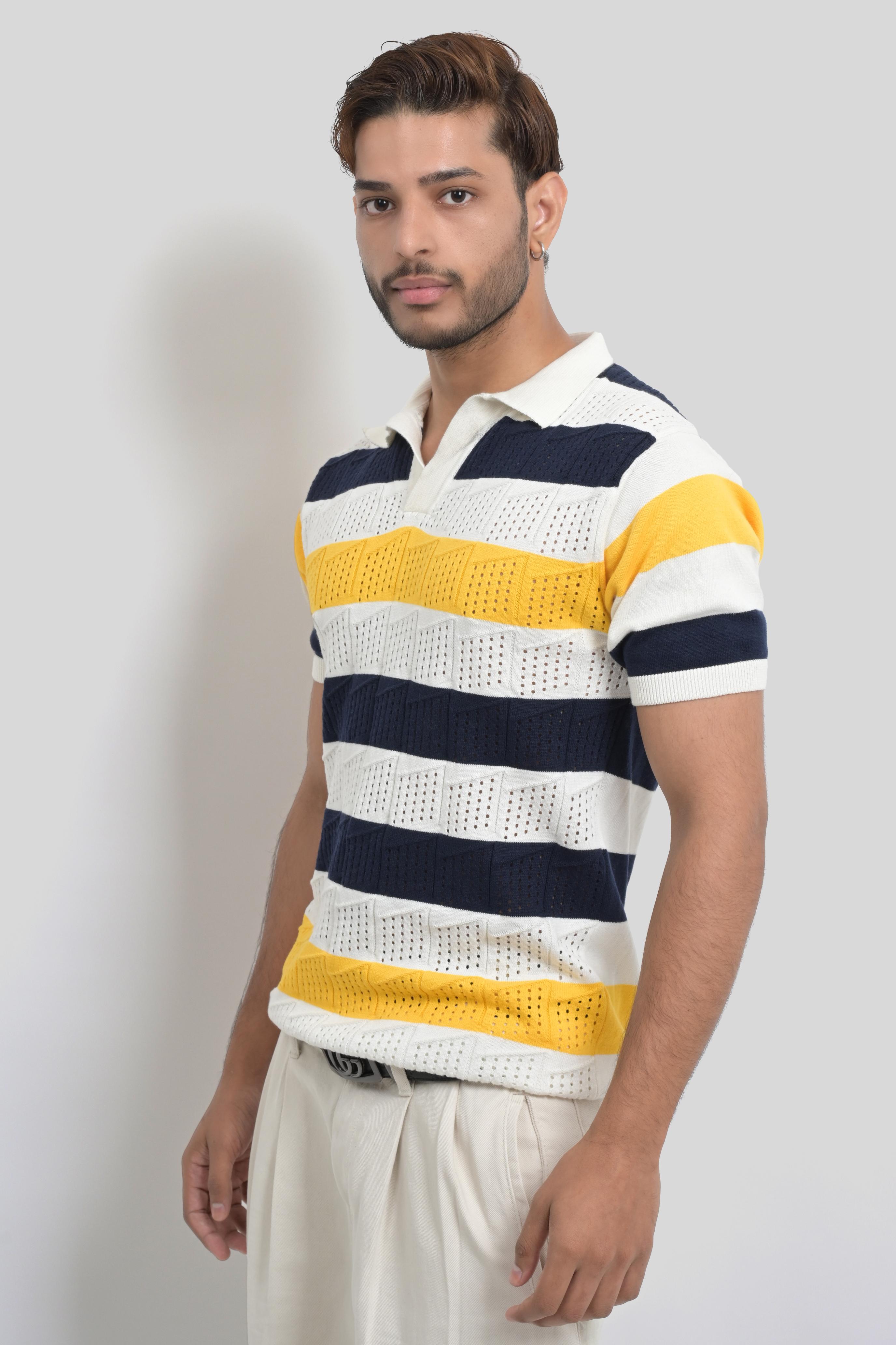 Men's striped short sleeve polo shirt