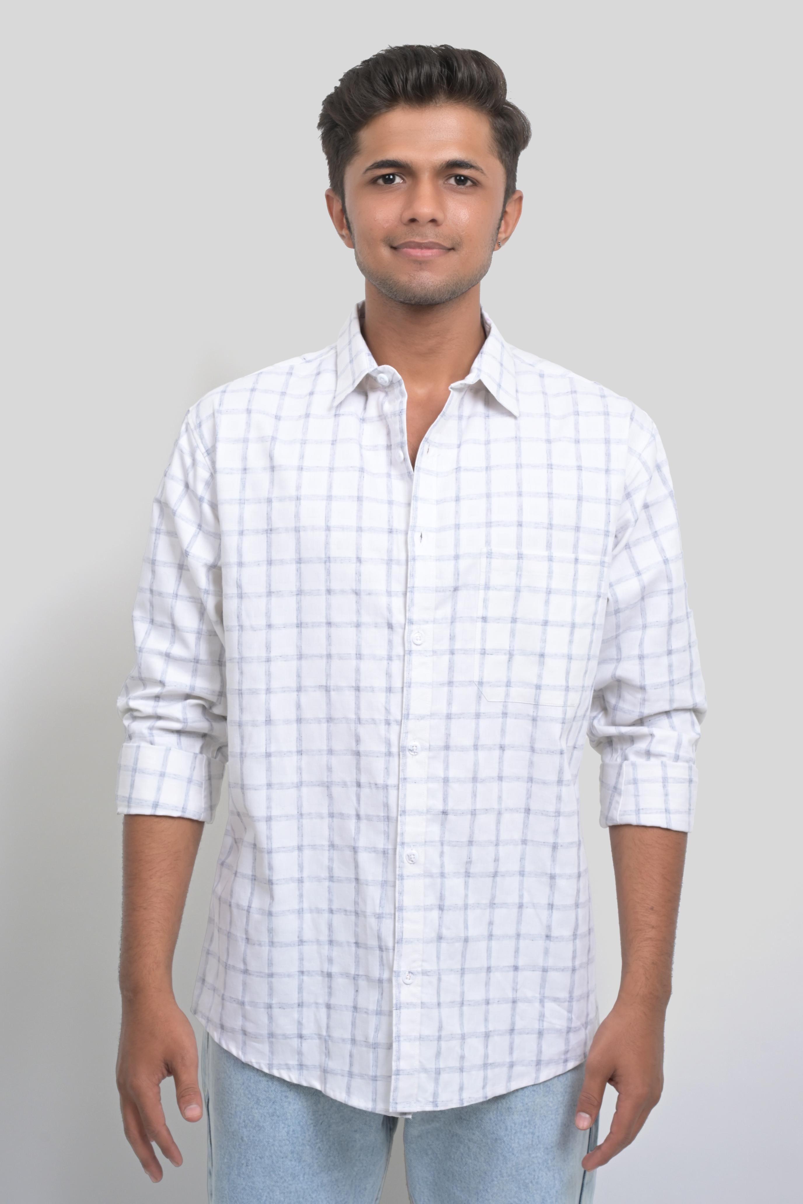 White Checked Long Sleeve Shirt