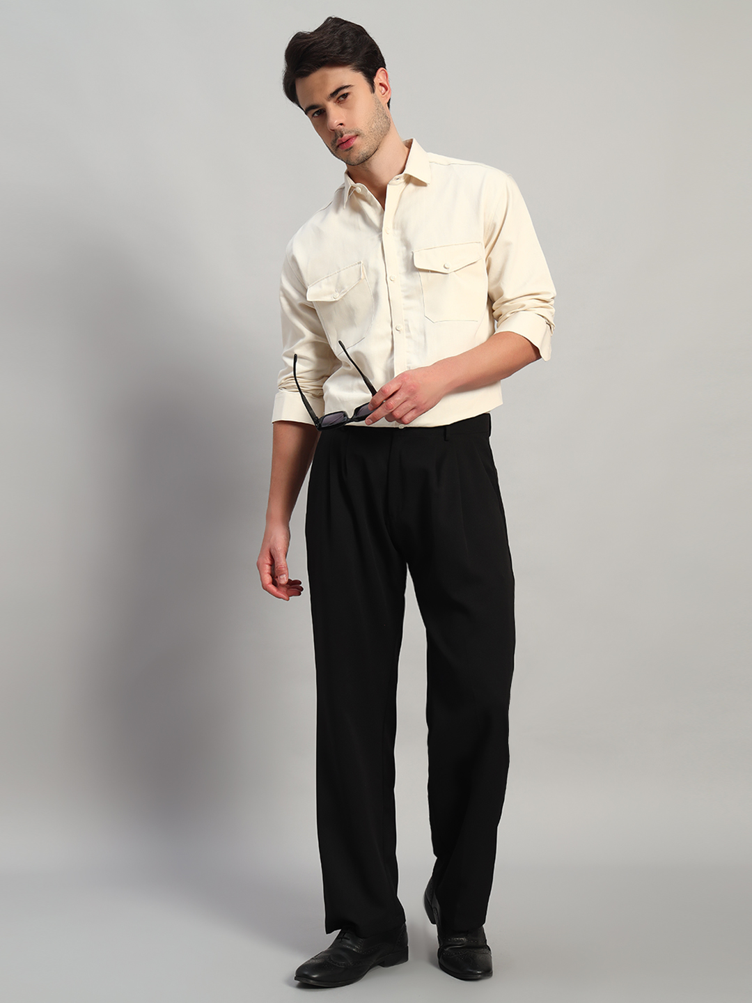 Off White Plain Wolf Full Sleeve Casual Oversized Shirts
