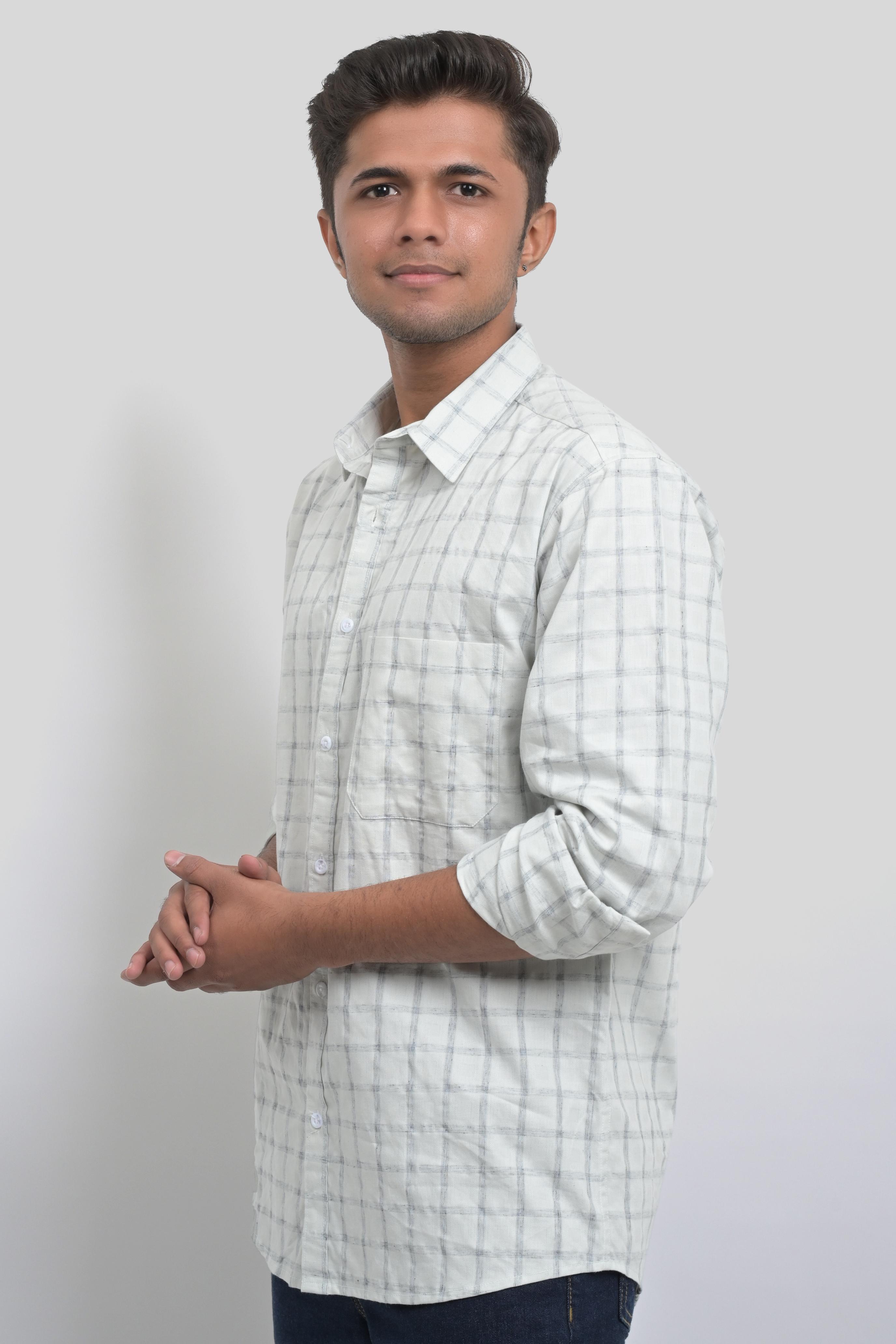 White Checkered Long Sleeve Shirt