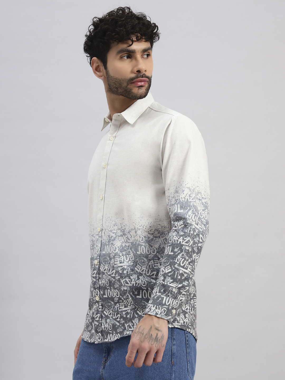 White Printed Long Sleeve Shirt