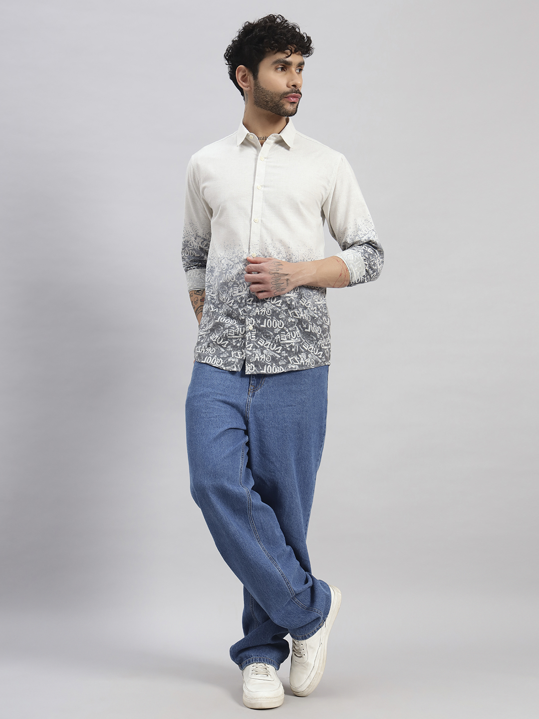 White Printed Long Sleeve Shirt