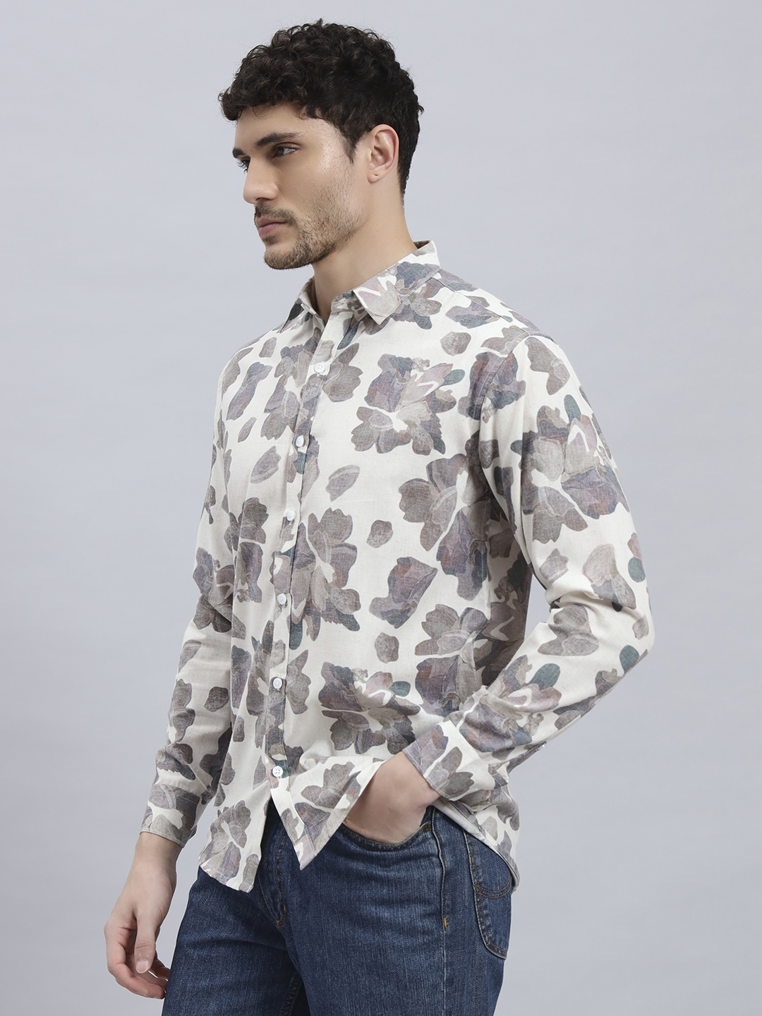The Mottle Bloom Floral Print Brown Shirt