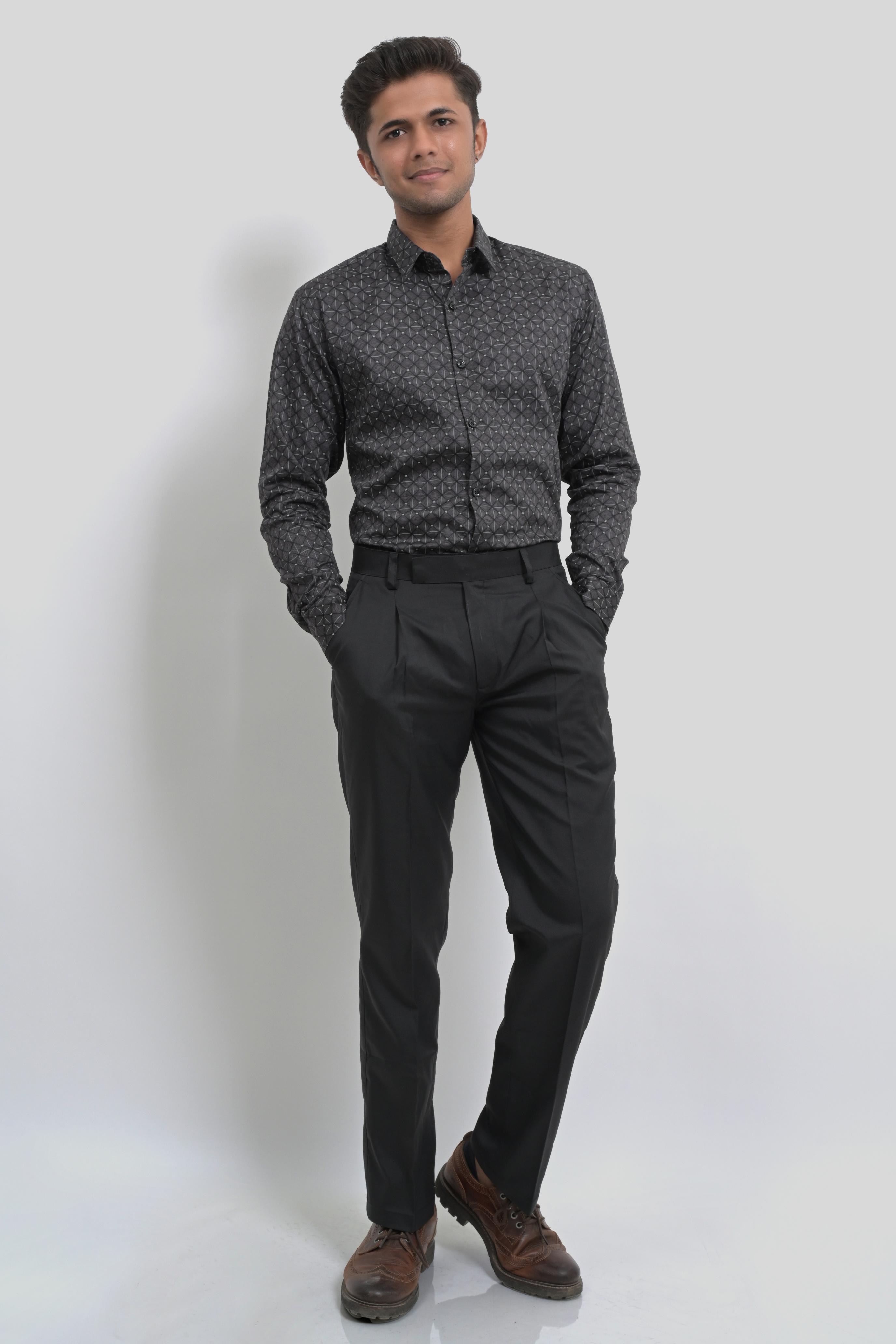 Men's Black Patterned Dress Shirt