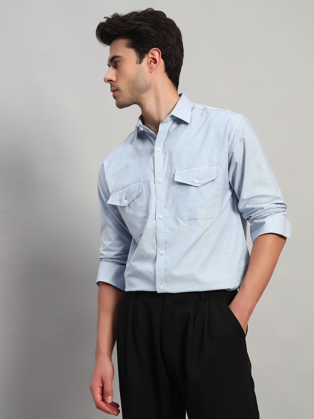 Sky Blue Wolf Full Sleeve Casual Oversized Shirts