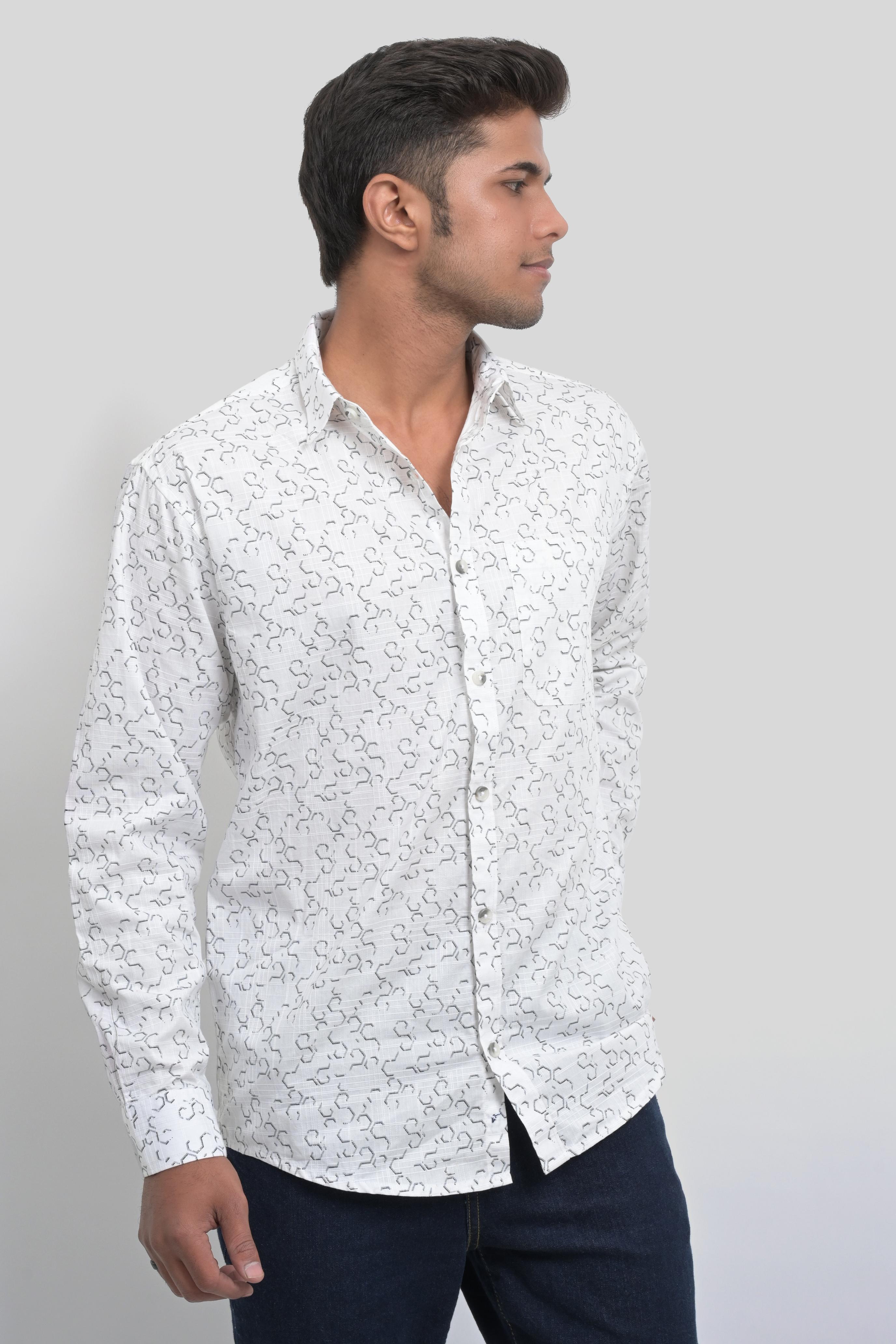 White Printed Men's Shirt