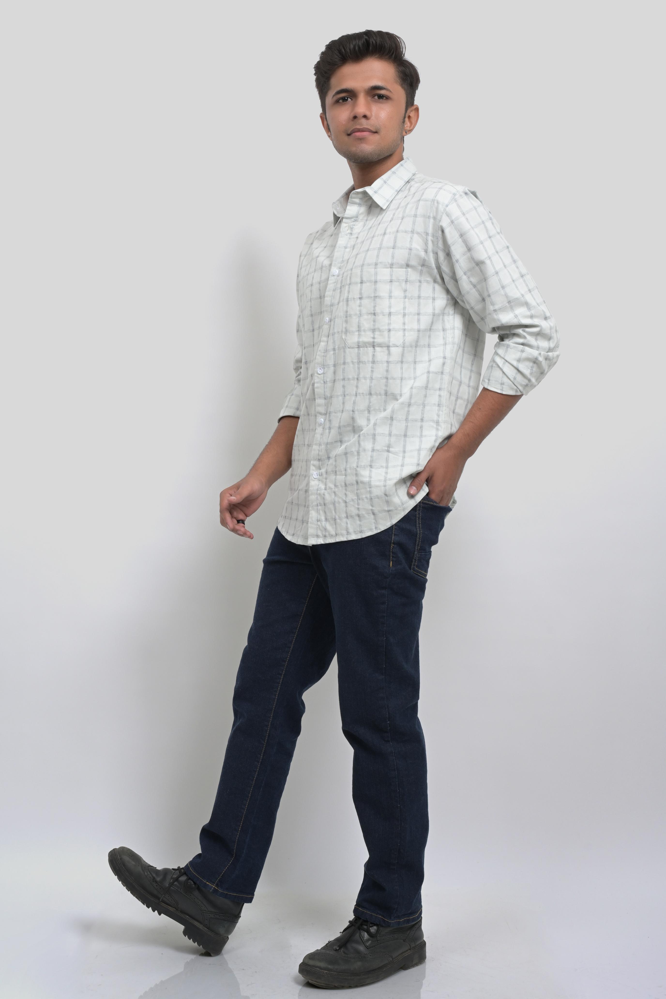 White Checkered Long Sleeve Shirt