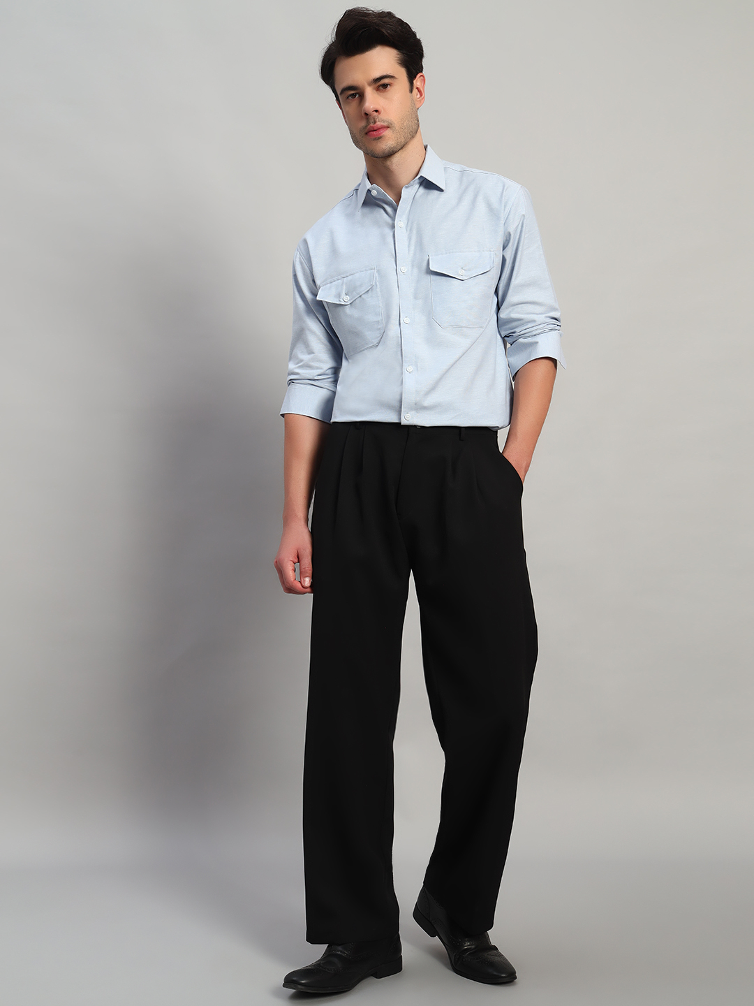 Sky Blue Wolf Full Sleeve Casual Oversized Shirts