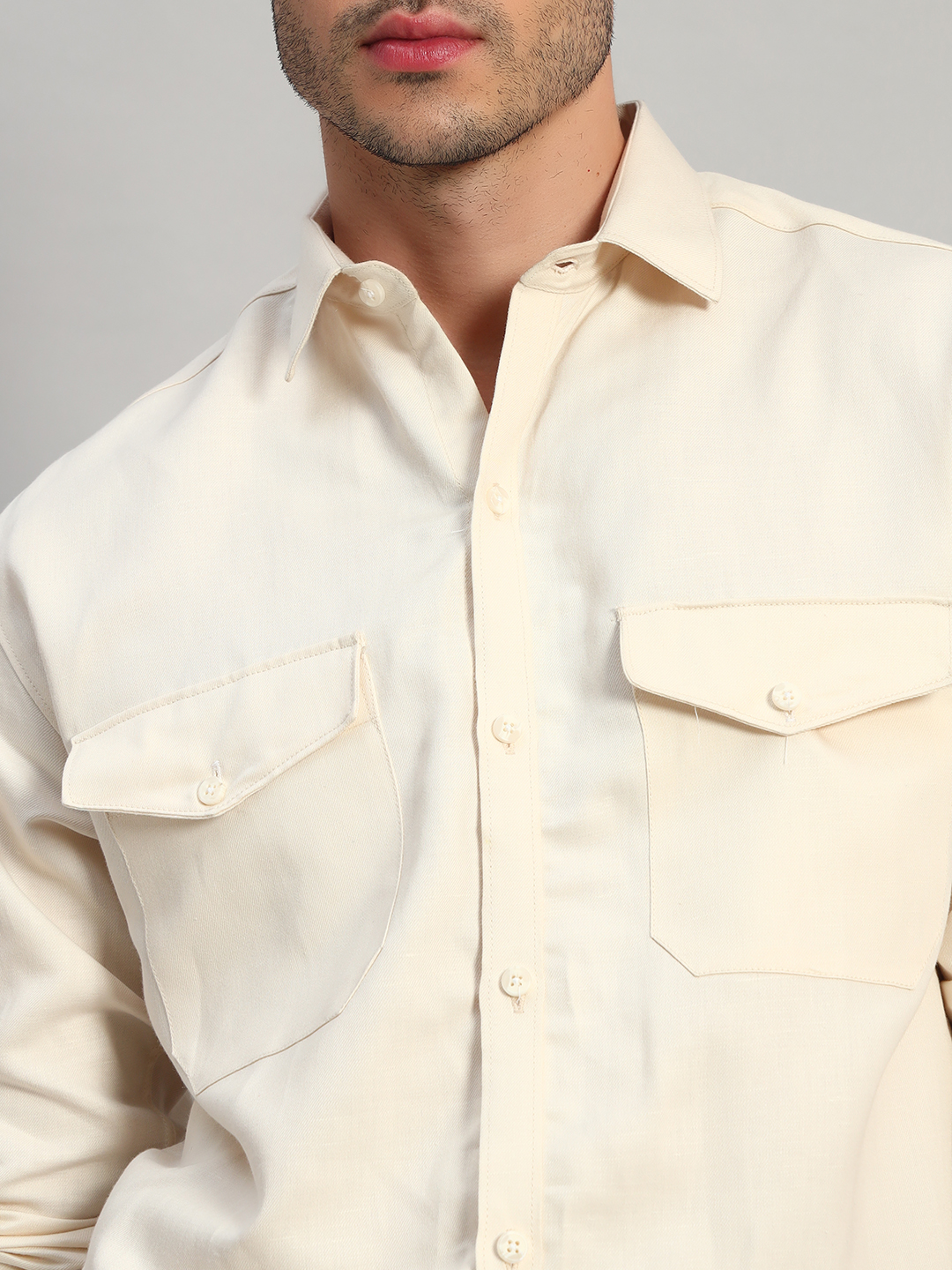 Off White Plain Wolf Full Sleeve Casual Oversized Shirts