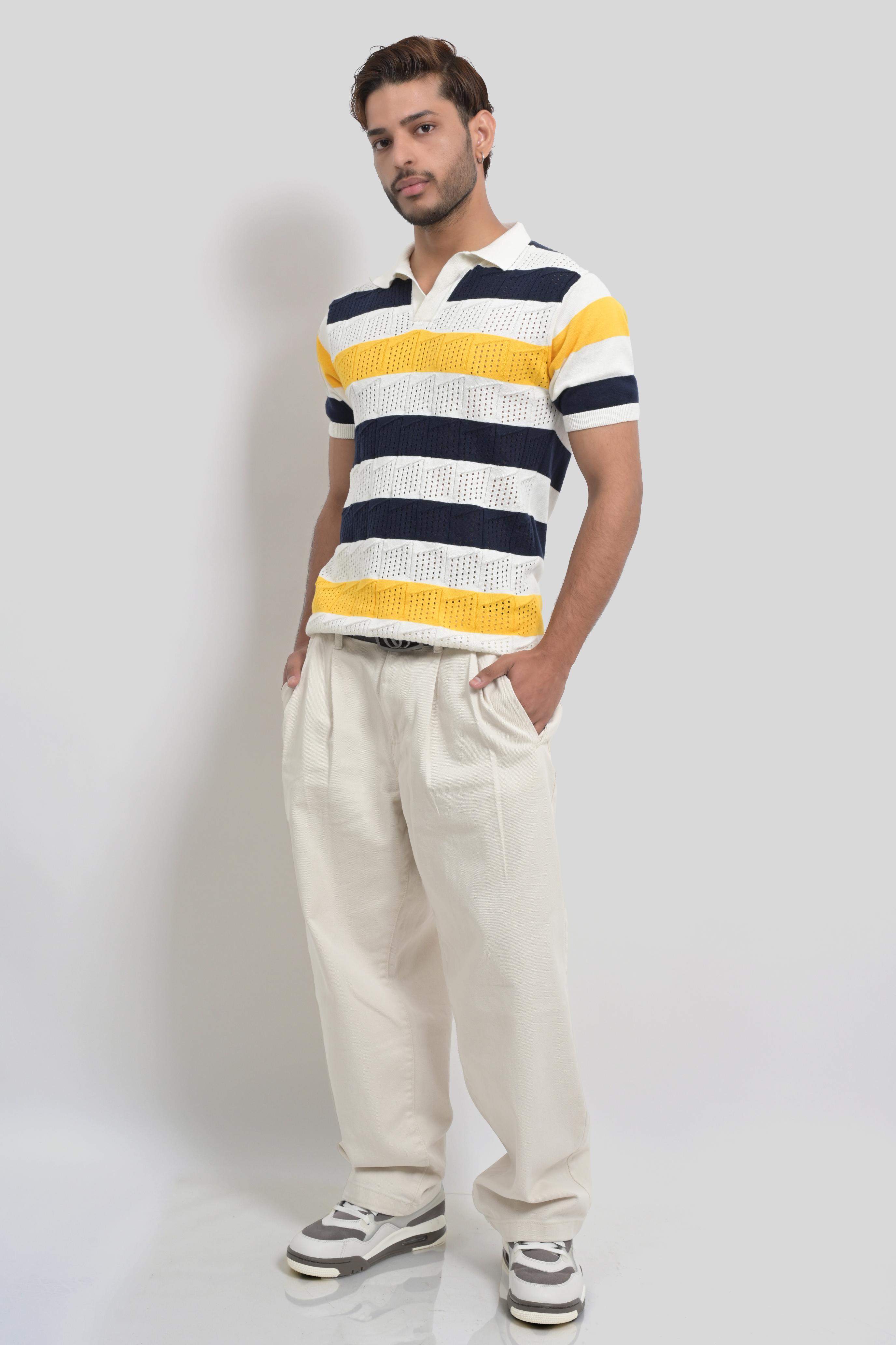 Men's striped short sleeve polo shirt