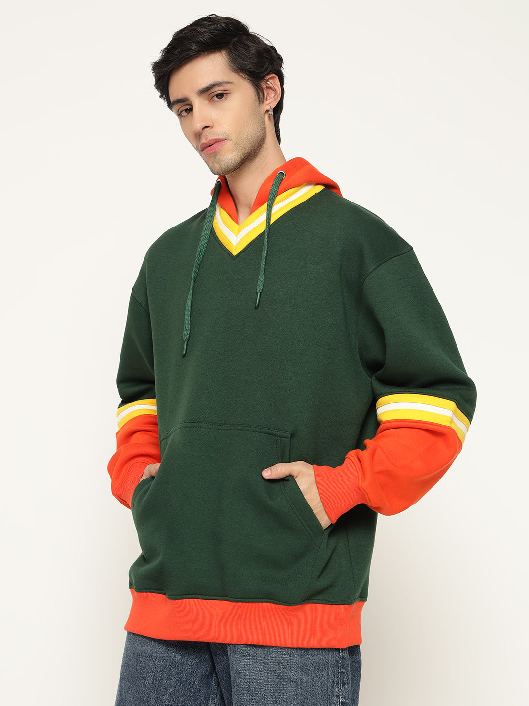 Green Hoodie with Colorful Trim