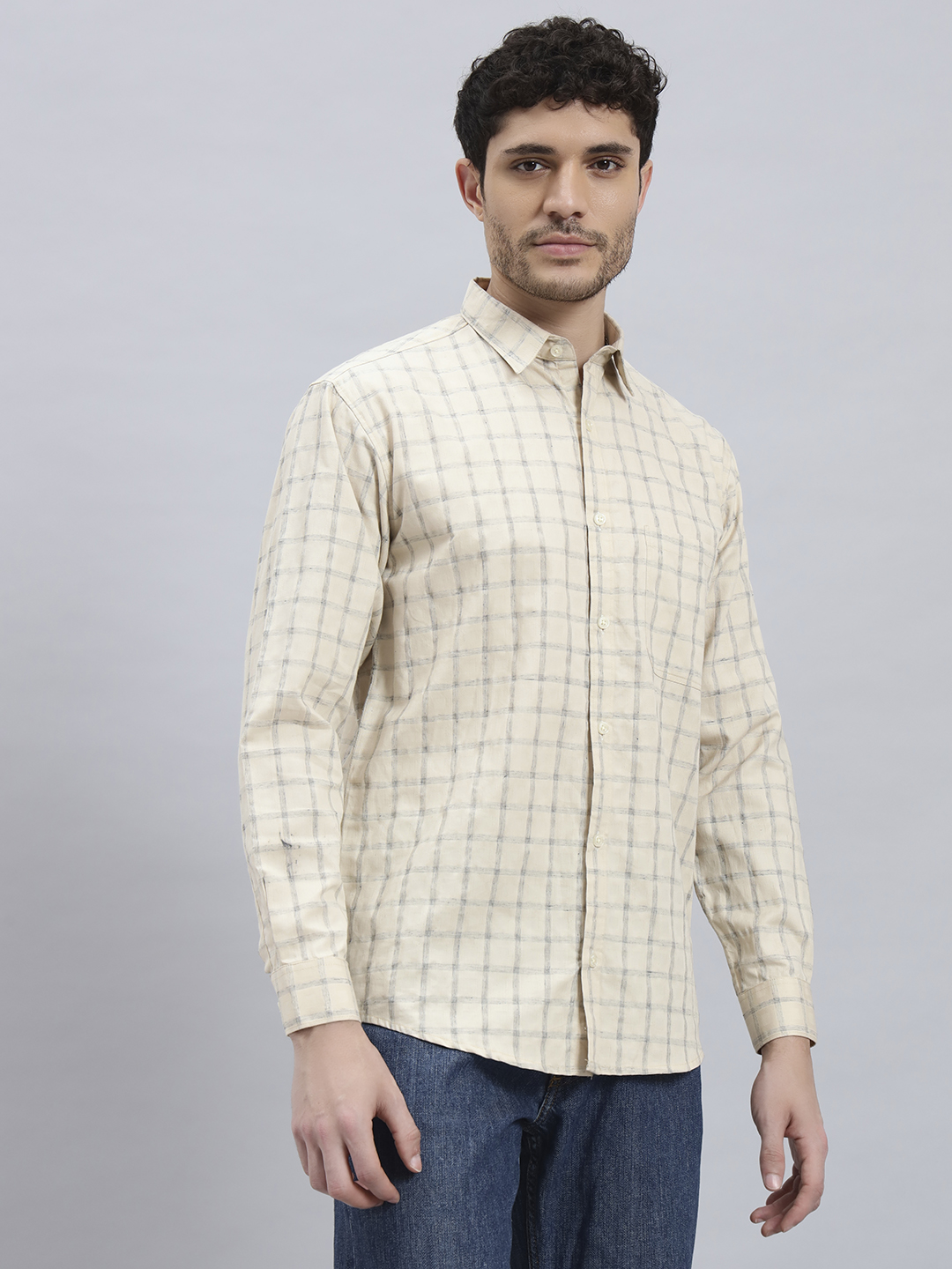Men's Beige Checked Shirt