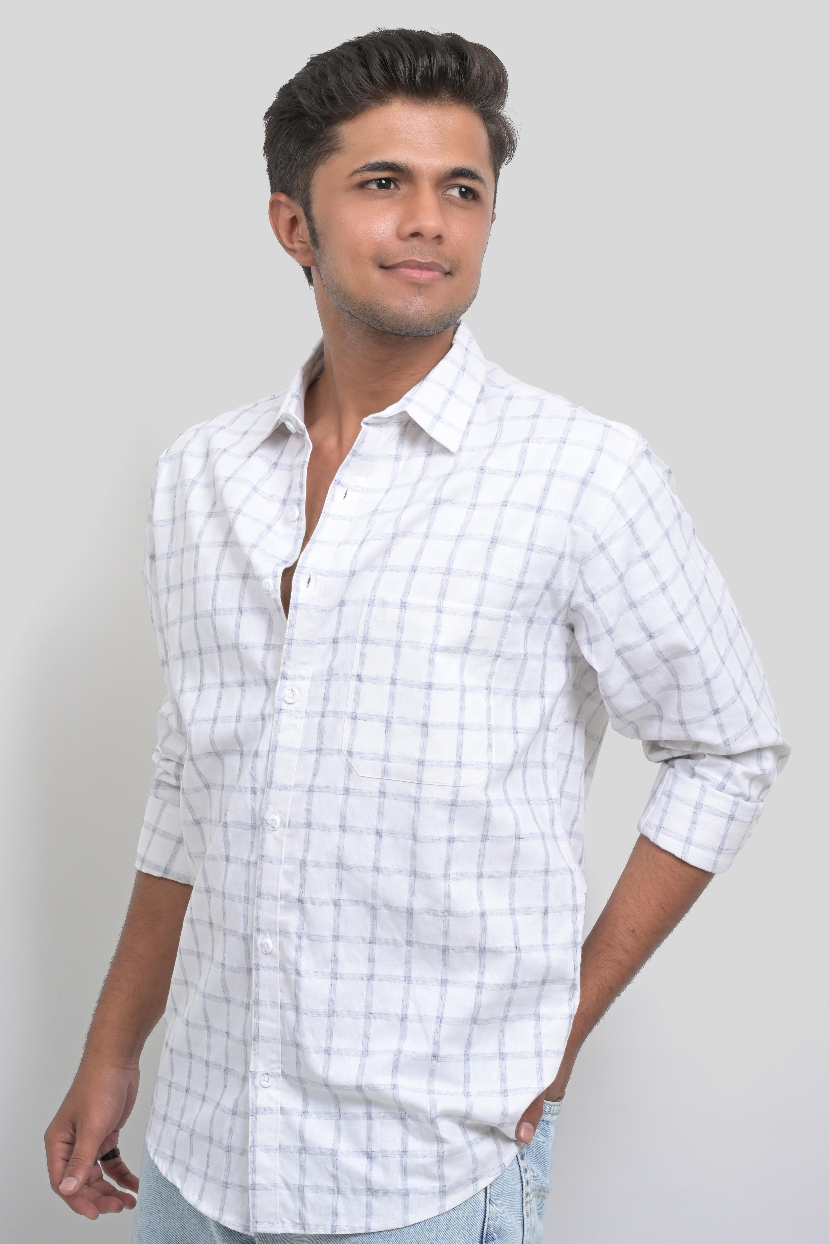 White Checked Long Sleeve Shirt