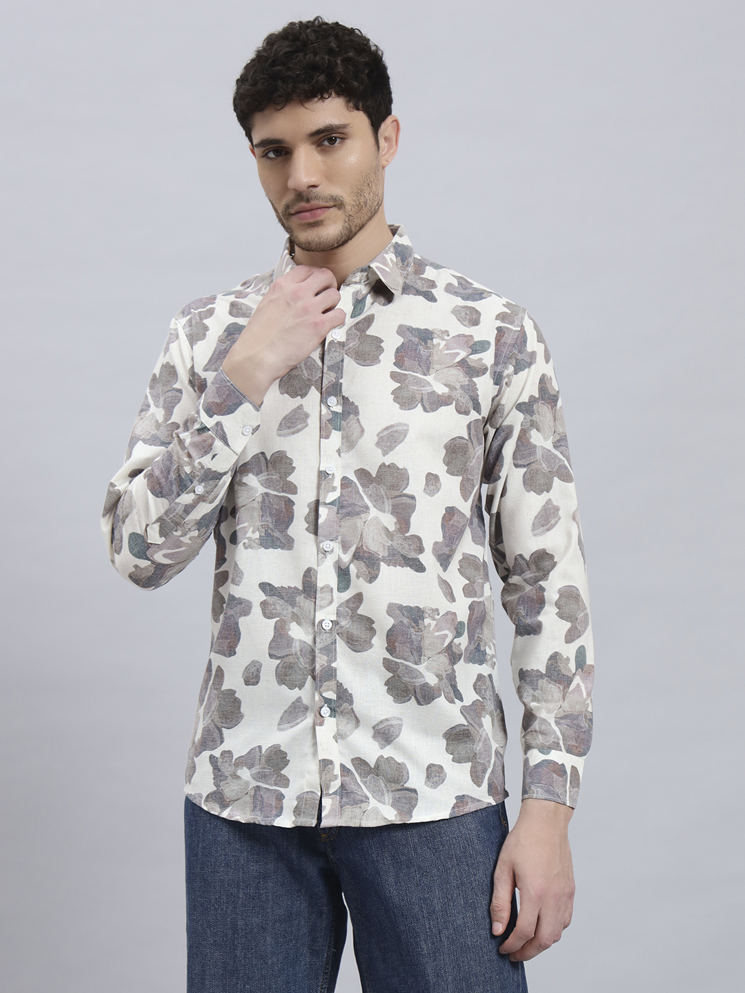 The Mottle Bloom Floral Print Brown Shirt