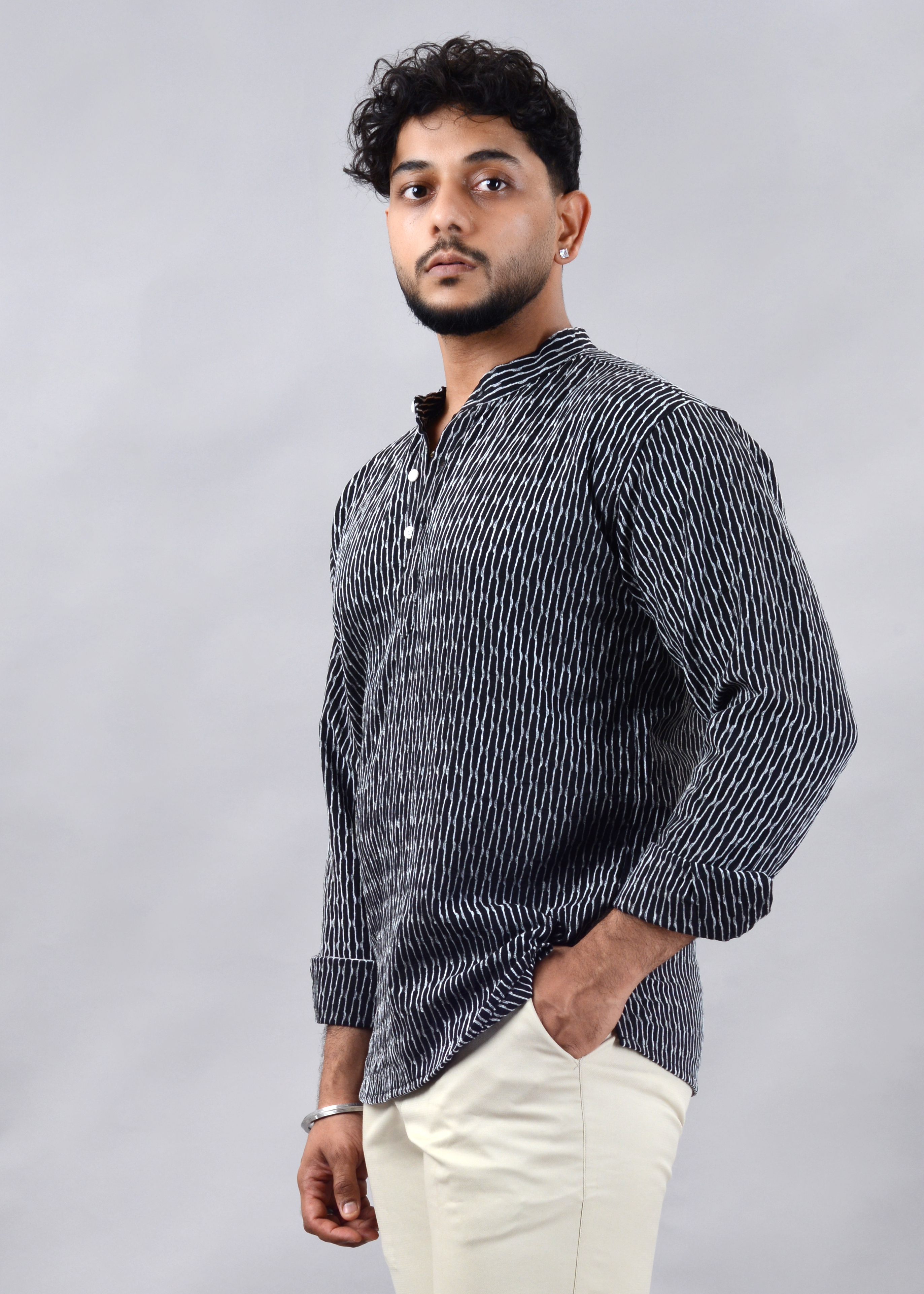 Textured Black Short Kurta
