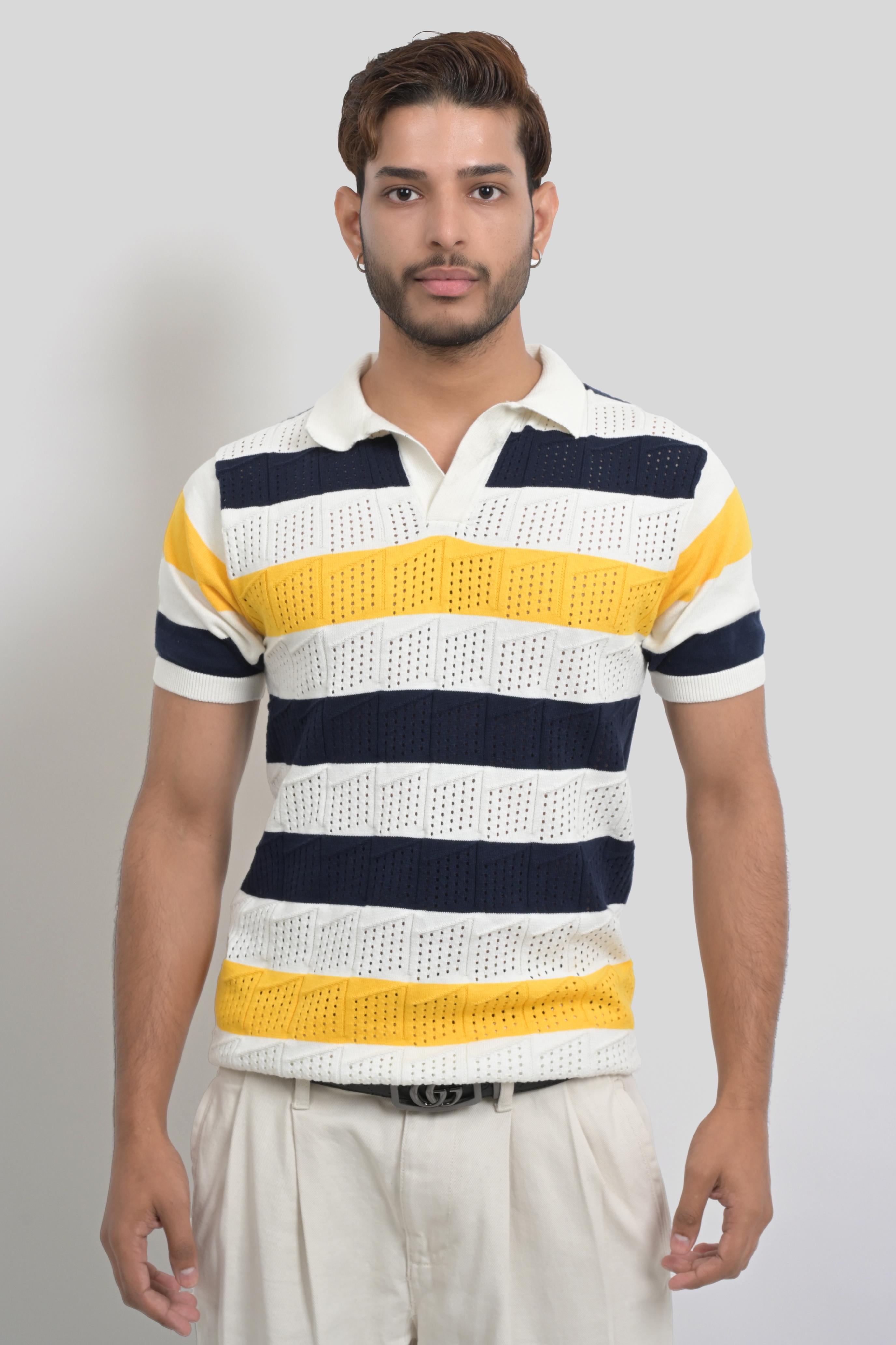 Men's striped short sleeve polo shirt