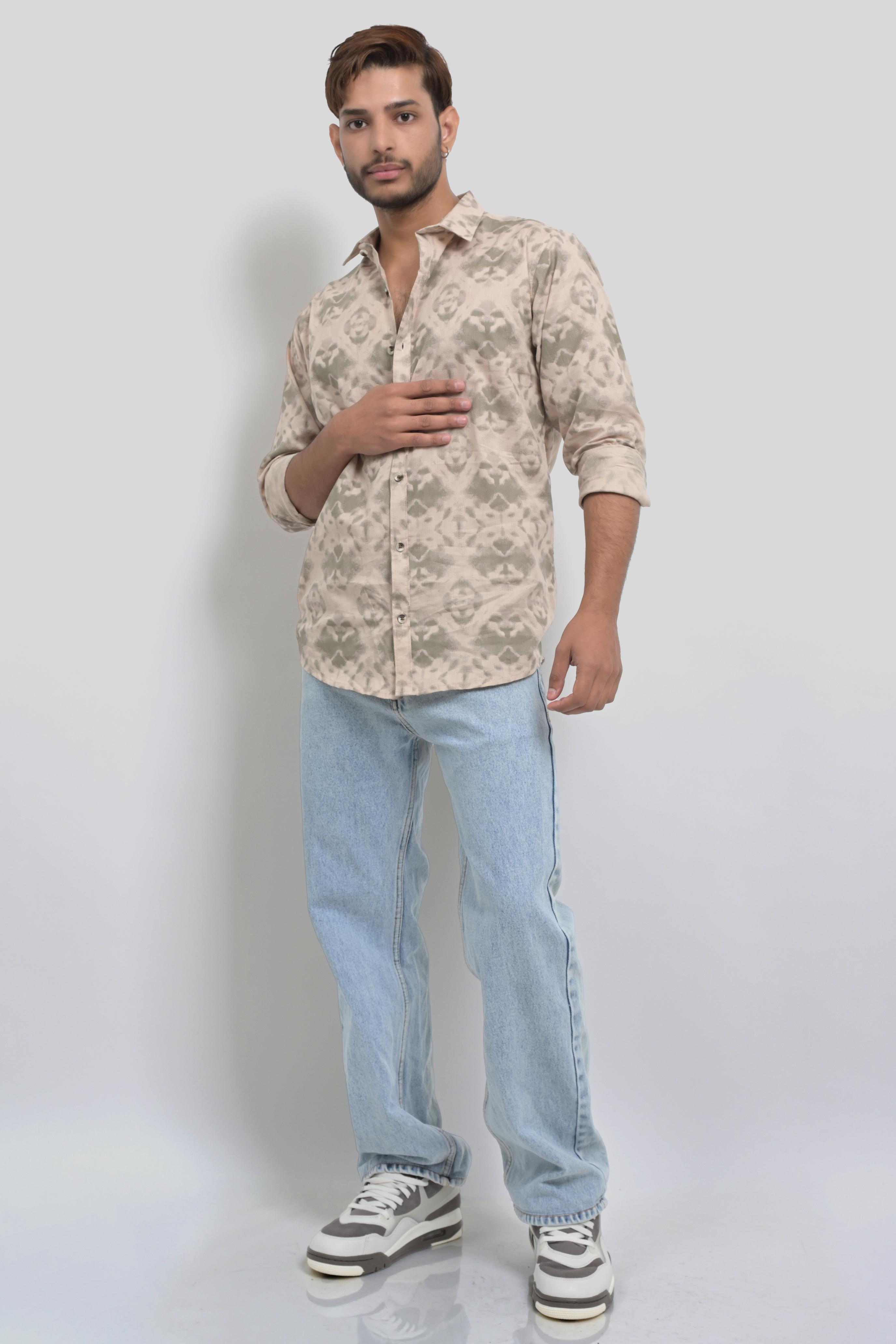 Beige patterned casual shirt