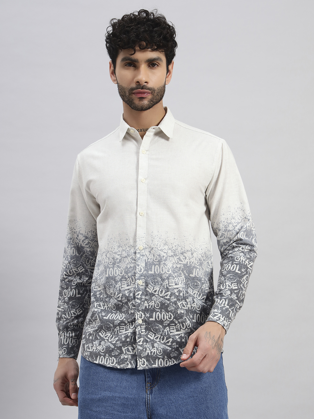 White Printed Long Sleeve Shirt